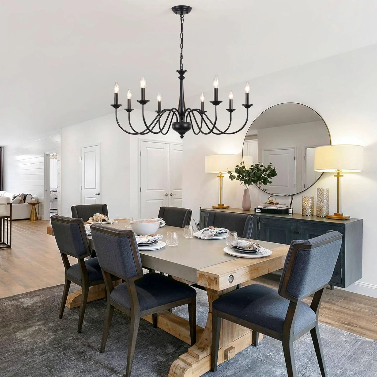 First-Class Eight Light Black Farmhouse Chandelier Ceiling Fixture Efficient