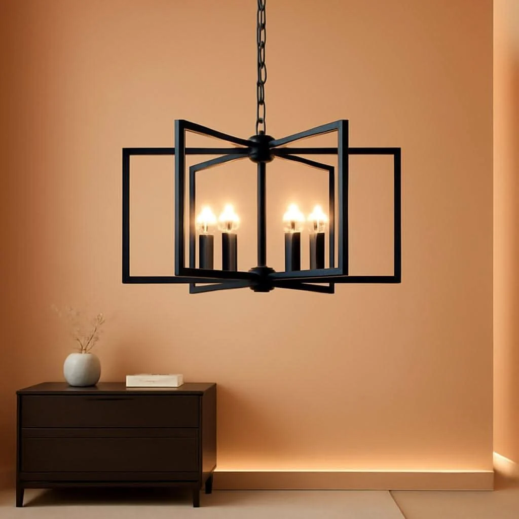 Sophisticated Black Geometric 6 Light Contemporary Ceiling Chandelier Traditional