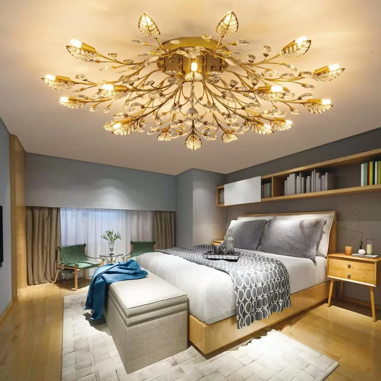 Crafted Crystal Luster Ceiling Light Chandelier Semi Flush Selected