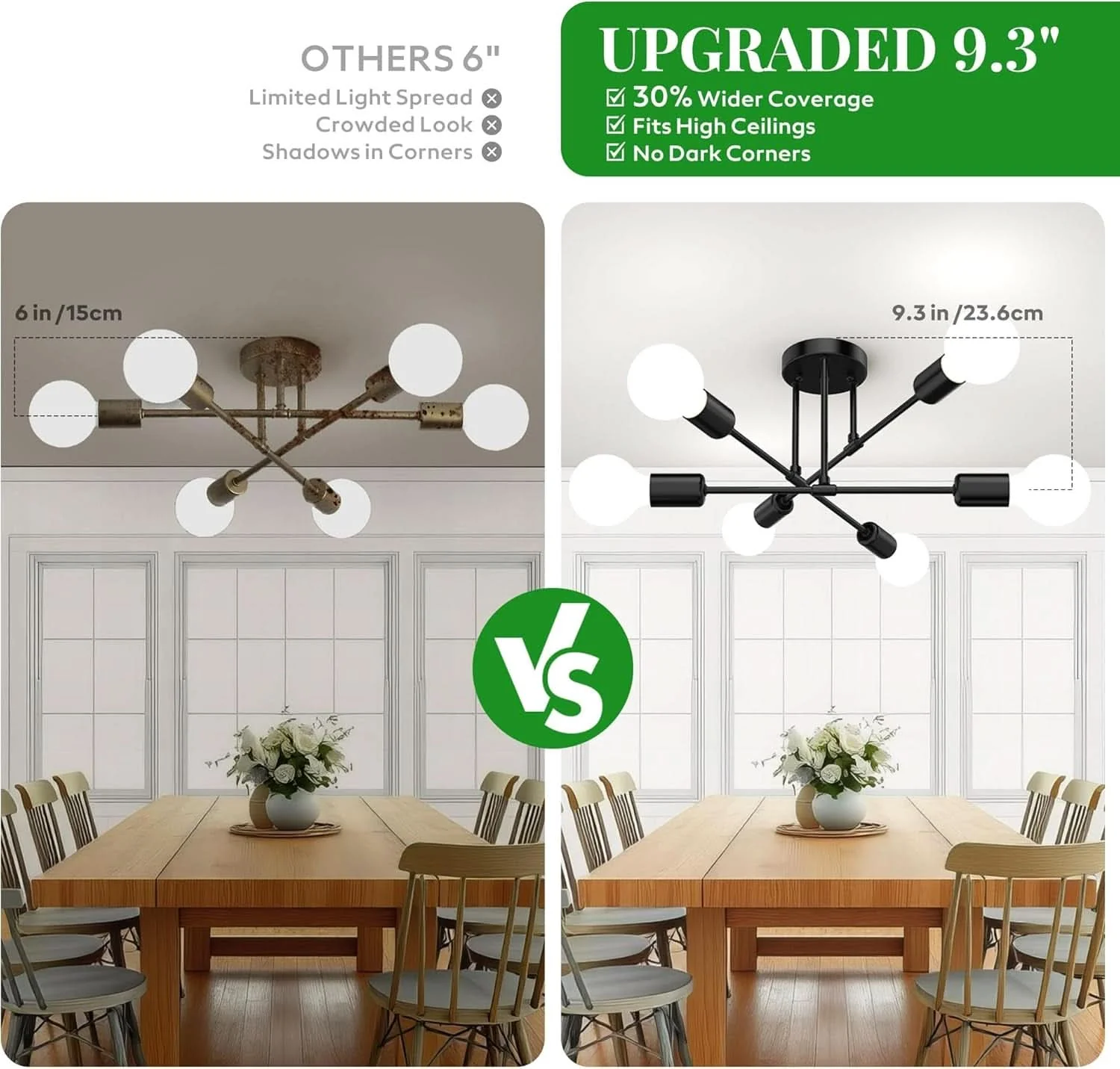 Solid Midcentury Sputnik Chandelier 6 Light Black Ceiling High-End