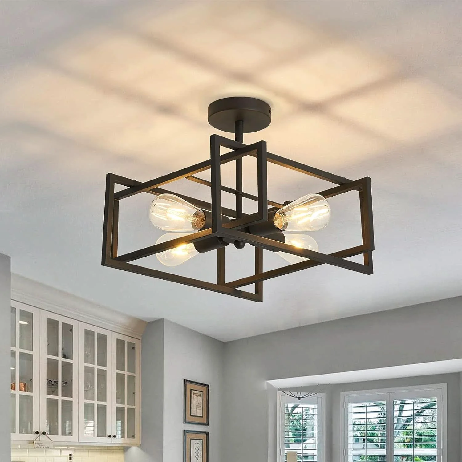 Natural Black Four Light Farmhouse Ceiling Light Luminaire Authentic
