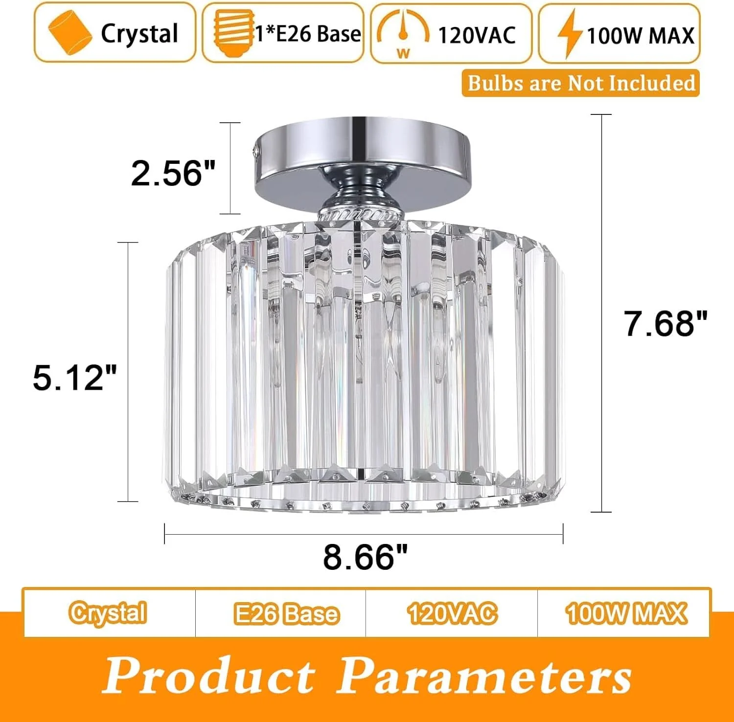 Functional Semi Flush Crystal Chandelier Silver Ceiling Light Next-Generation
