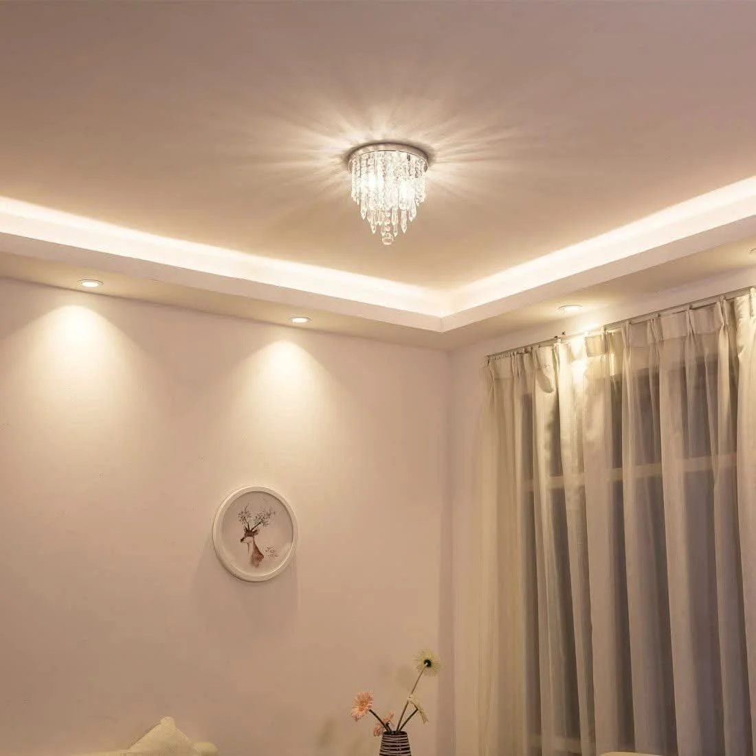 Elegant Miniature Crystal Chandelier Flush Mount Ceiling Light Convenient
