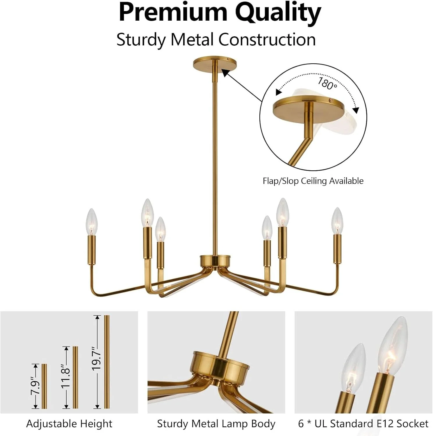 Practical Brushed Brass Six Light Ceiling Mounted Chandelier Fixture Versatile