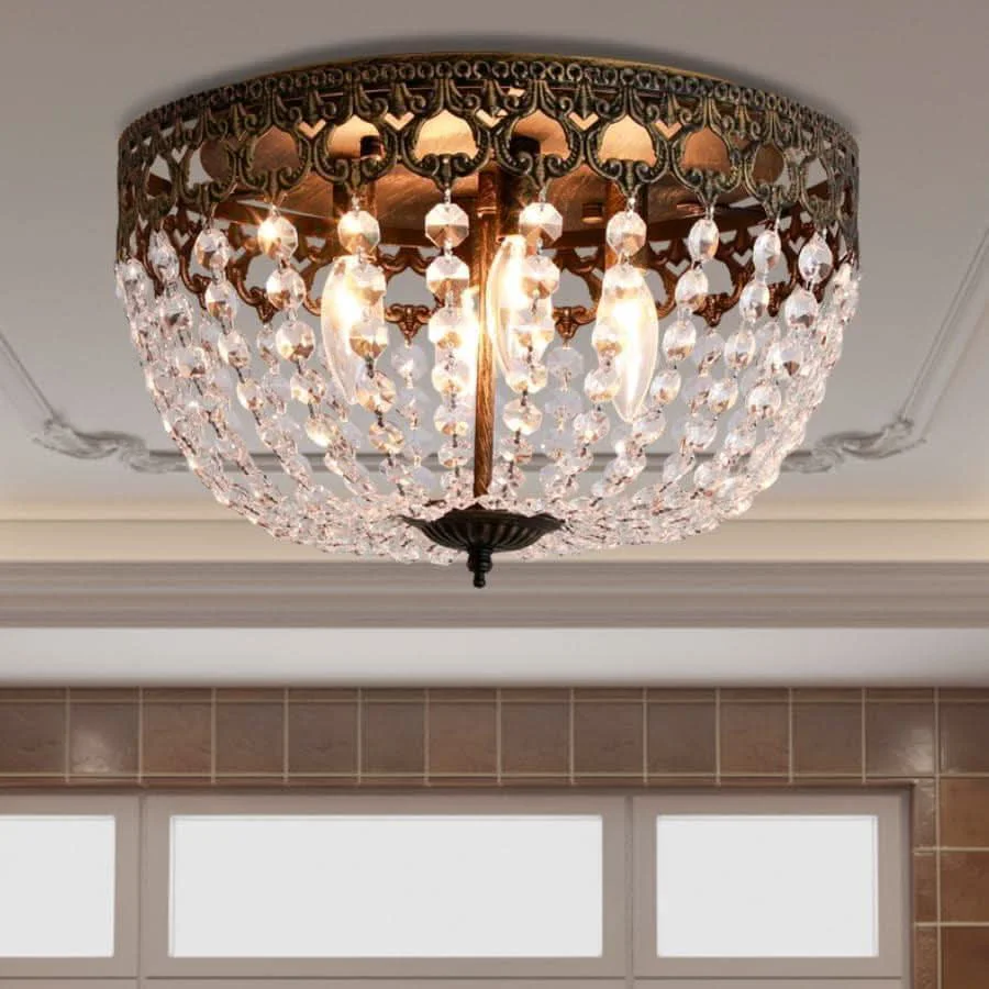 Minimalist Bronze Crystal 15 Inch Four Light Flush Mount Ceiling Light Powerful
