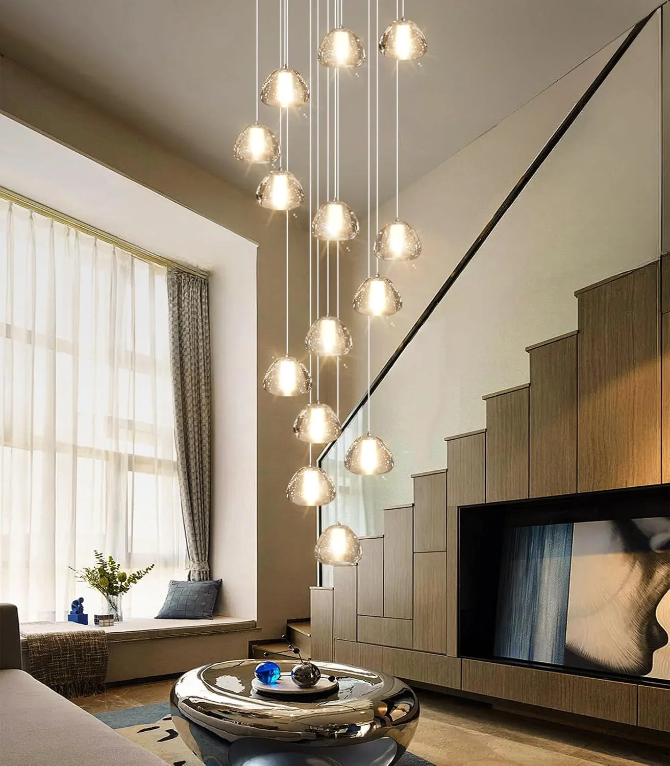 Sophisticated 14-Light Gold Chandelier For High Ceiling Hallways High-Grade