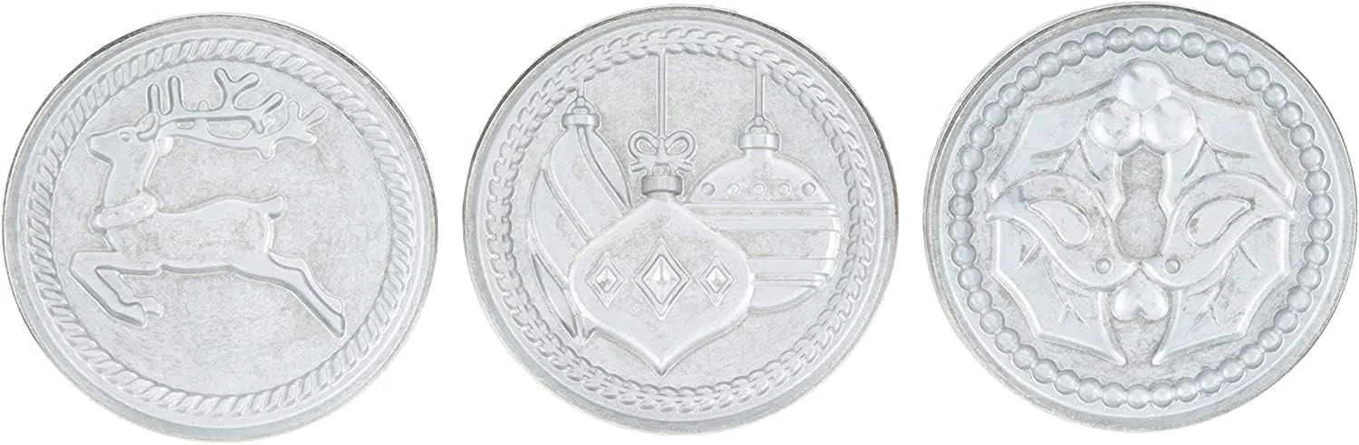 Superior Nordic Ware 01236 Yuletide Cast Cookie Stamps 3-inch rounds Silver Reusable
