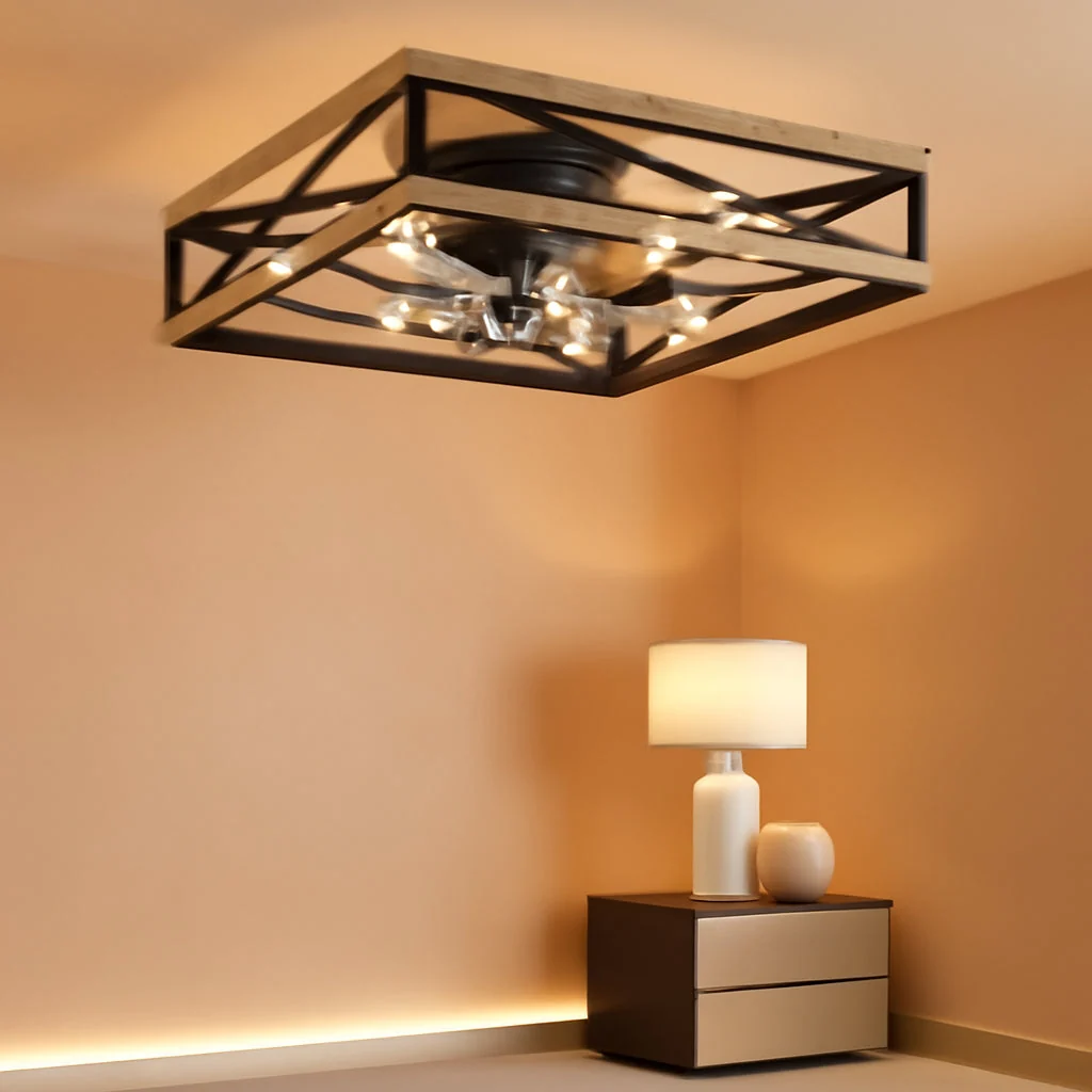 Modern 20 Inch Industrial Caged Flushmount Ceiling Fan Remote Excellent