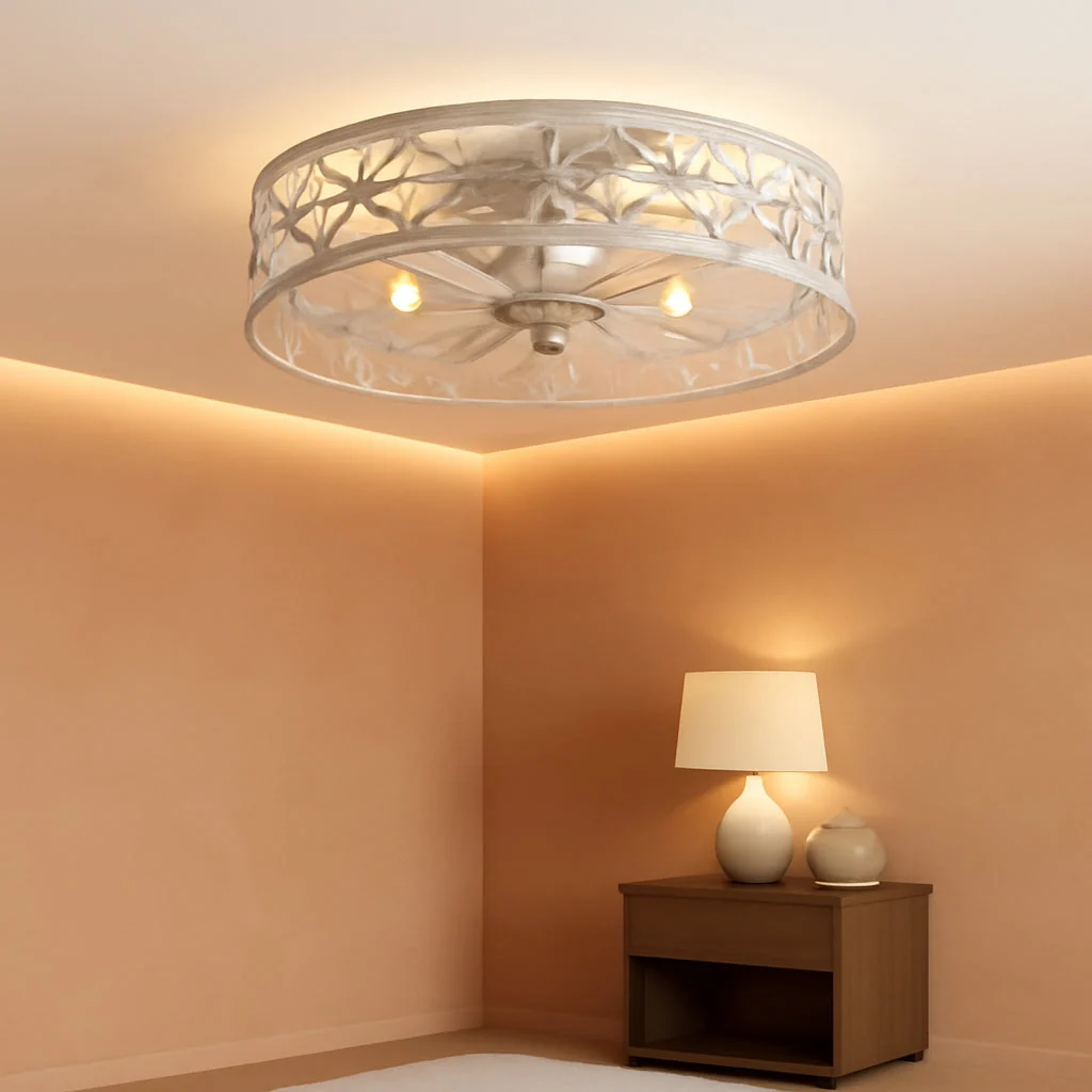 Fast Contemporary 23 Inch White Gold Caged Ceiling Fan Powerful