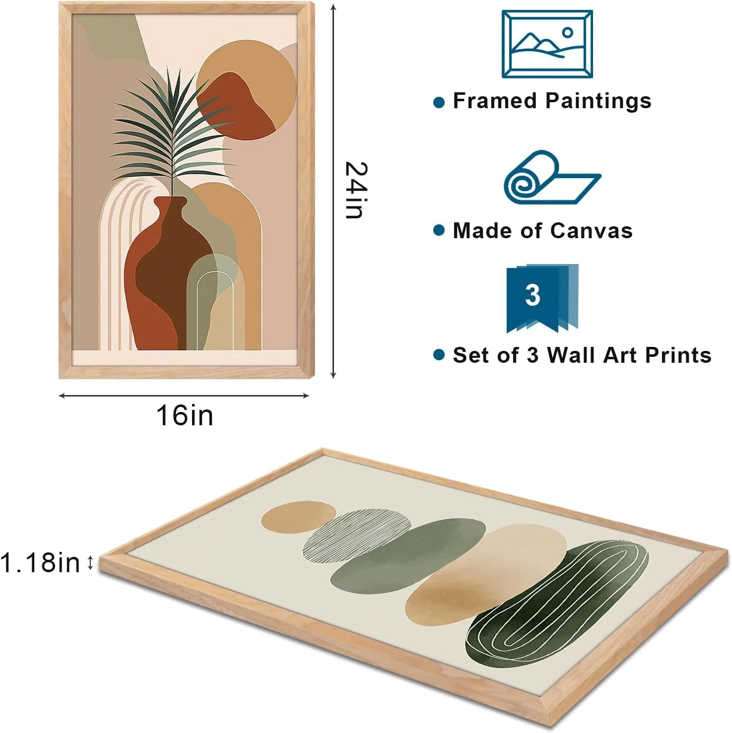 Safe Sage Green Boho Framed Wall Art Contemporary Design Recyclable