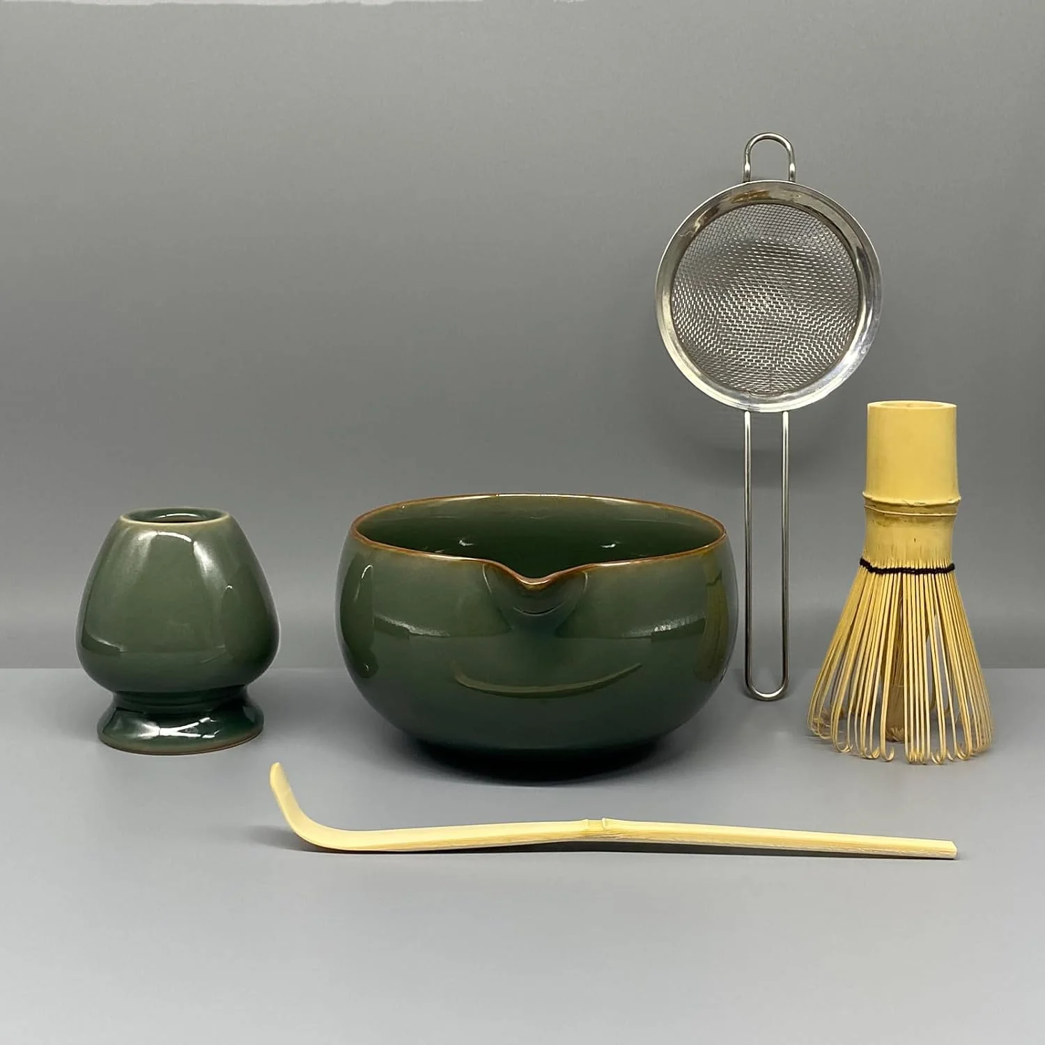Enhanced Matcha Whisk Set – 5 Pcs Matcha Set Whisk and Bowl with Spout Bamboo Scoop Sifter Holder – Ru Kiln Matcha Bowl Japanese Tea Kit for Gifts Smart