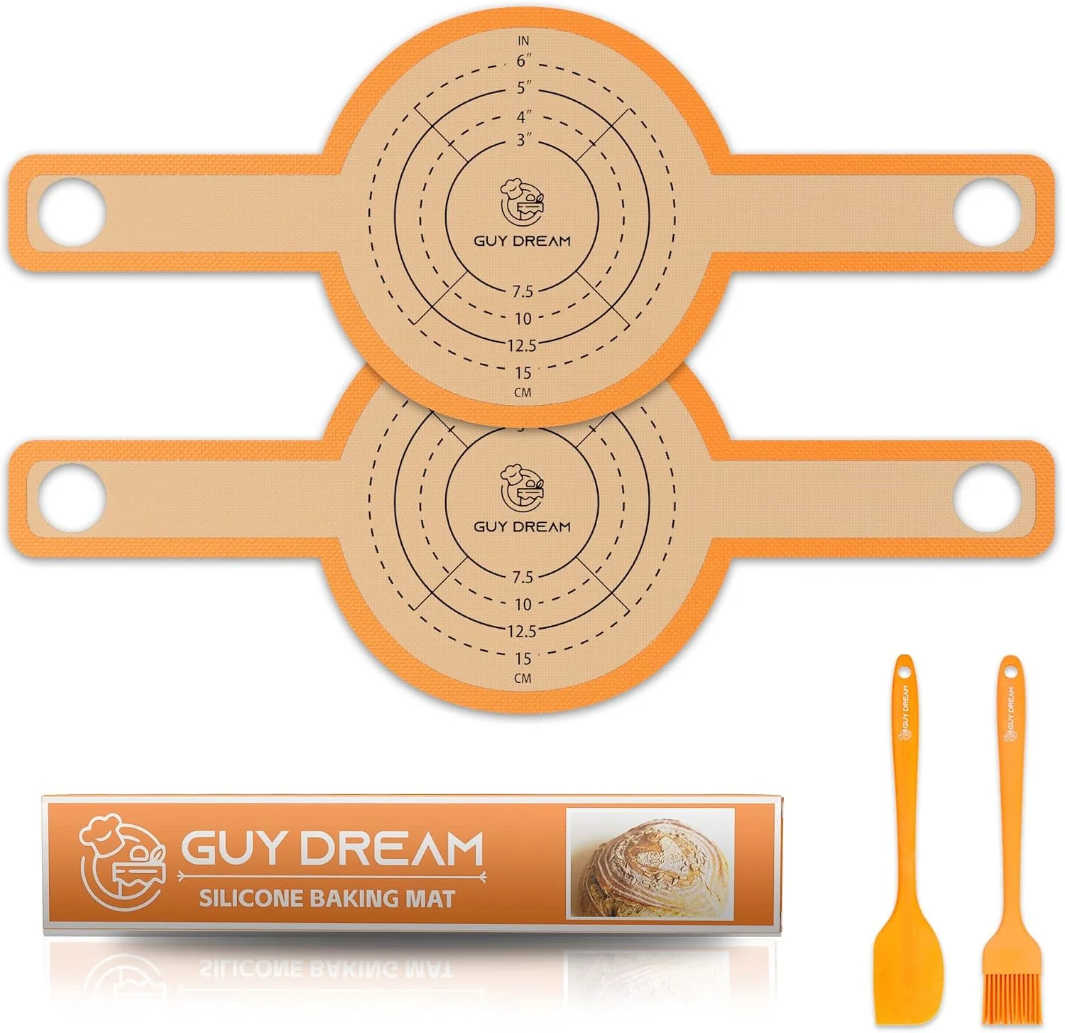 Refined GUYGUYDREMAT Bread Sling for Dutch Oven – Heavy-Duty Reusable Silicone Baking Mat with Finger-Loop Handles Non-Stick Sourdough Bread Liner Fits 8–9 Inch Baskets 2-Pack High-visibility Orange Green