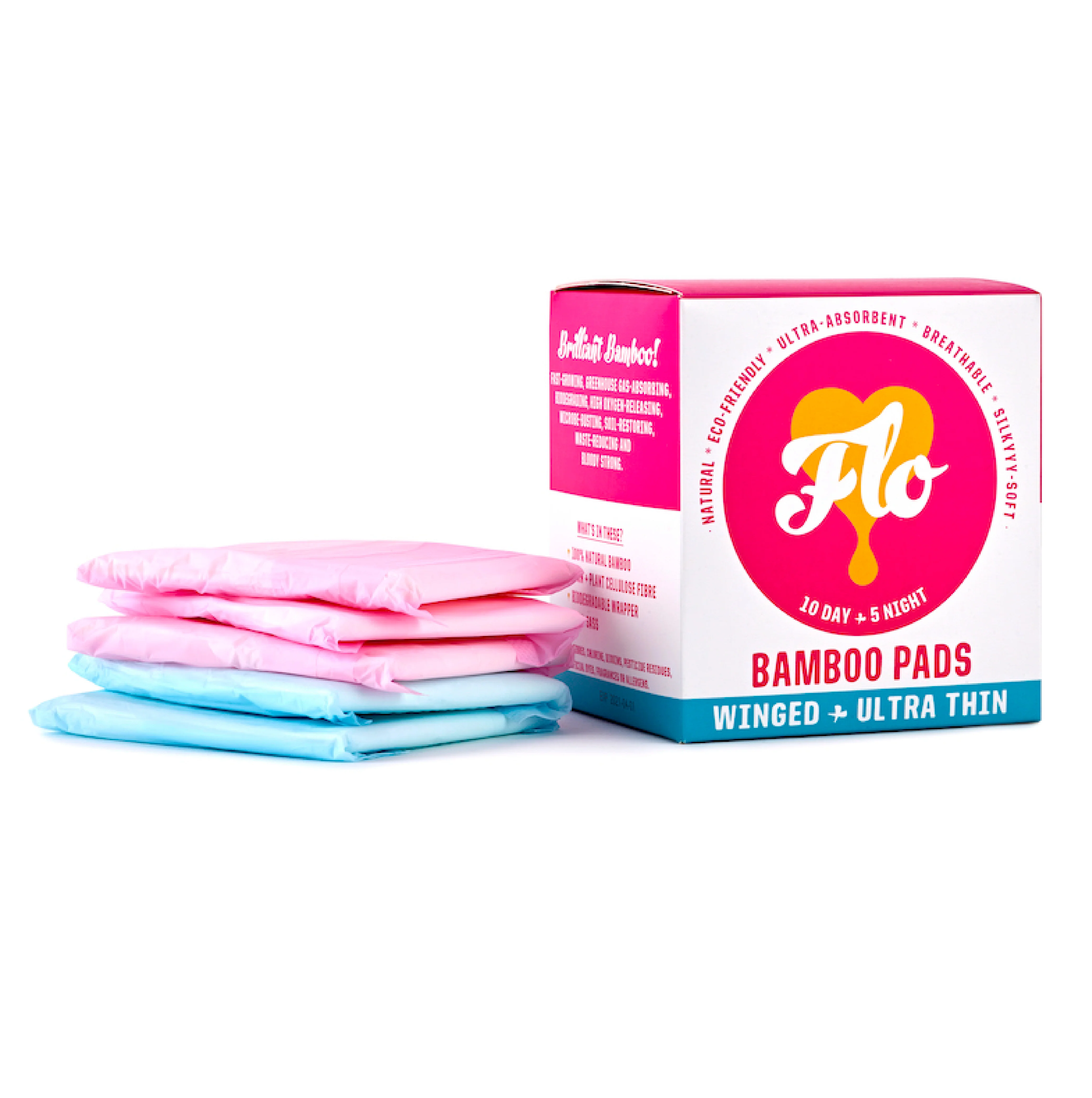 Exclusive Here We Flo Flo Organic Bamboo Day Night Combo Period Pads Winged Enhanced