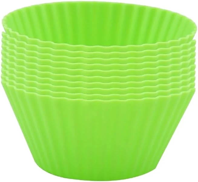 Luxury Akoak Reusable Silicone Non-stick Baking Cups Cake Molds Kitchen Baking Cooking Accessories DIY Cake Making Tools - Pack of 10 Green Secure