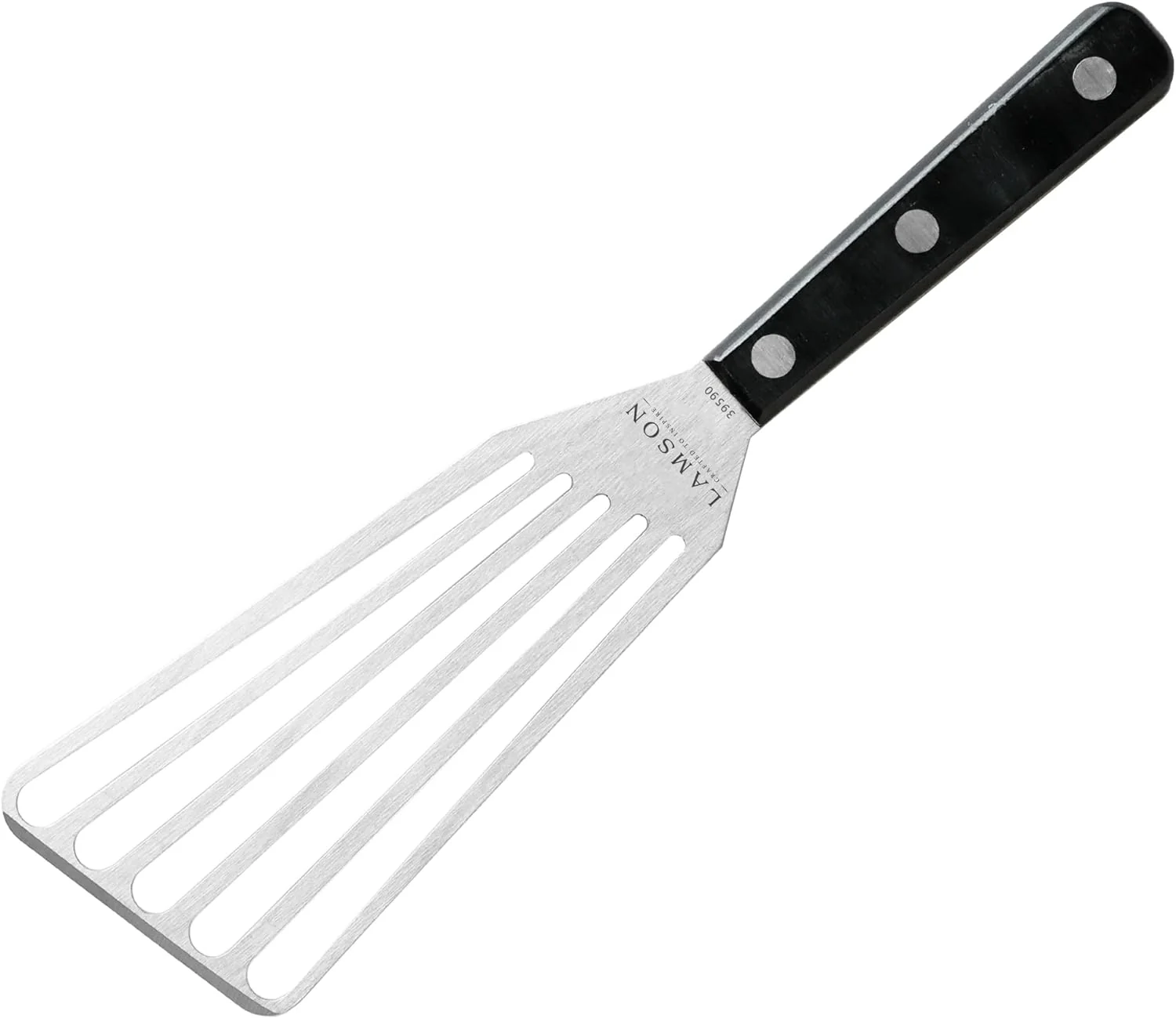 Artisan Lamson 4 x 9 Chef's Slotted Turner with Noir Ultra Durable Handle - Right Hand Green