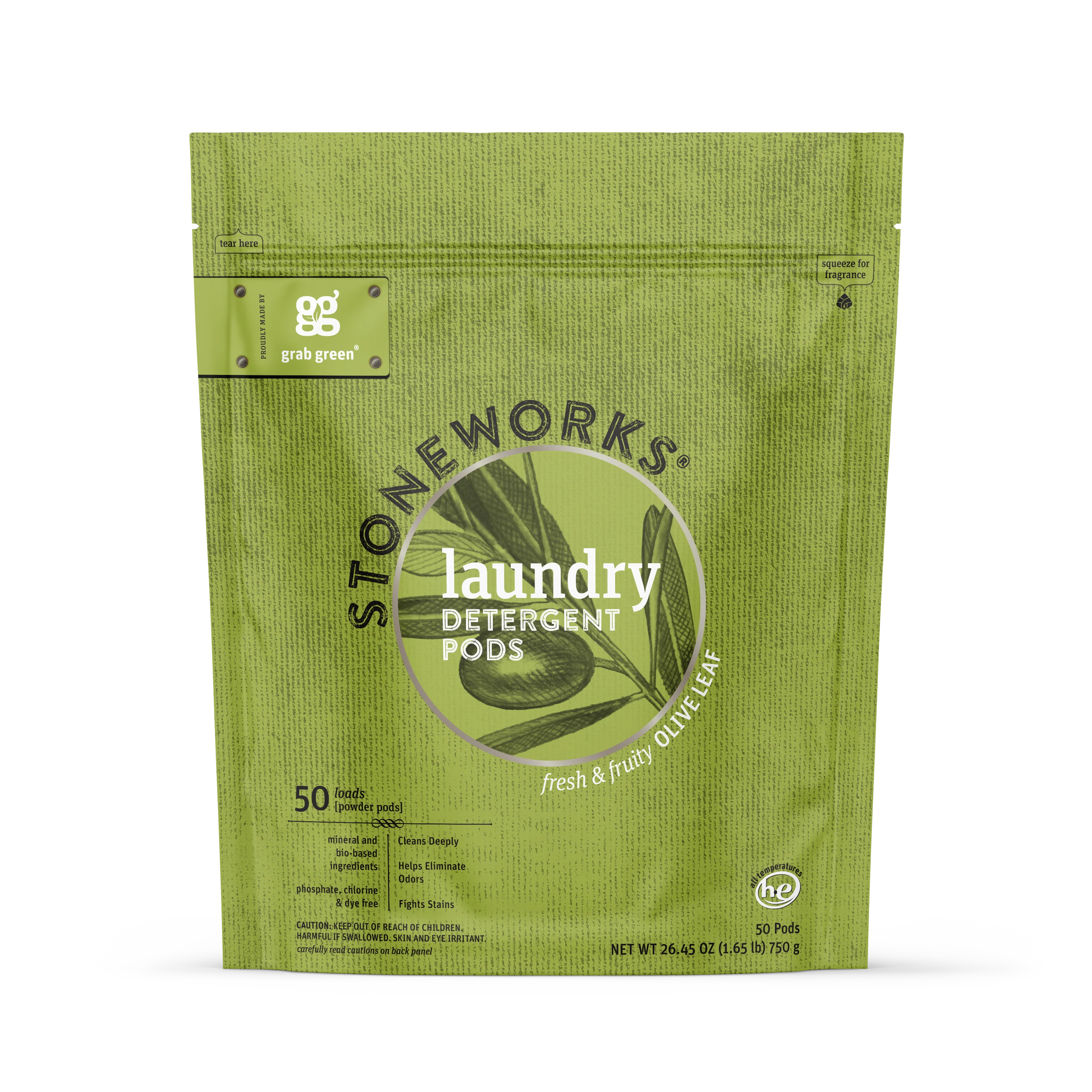 Long-Lasting grab green Stoneworks Laundry Detergent Pods - Olive Leaf Smooth