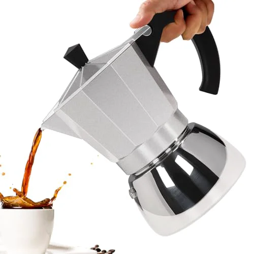 Crafted No Coating 6 Cup Aluminum and Stainless Steel Moka Pot Stovetop Optimized