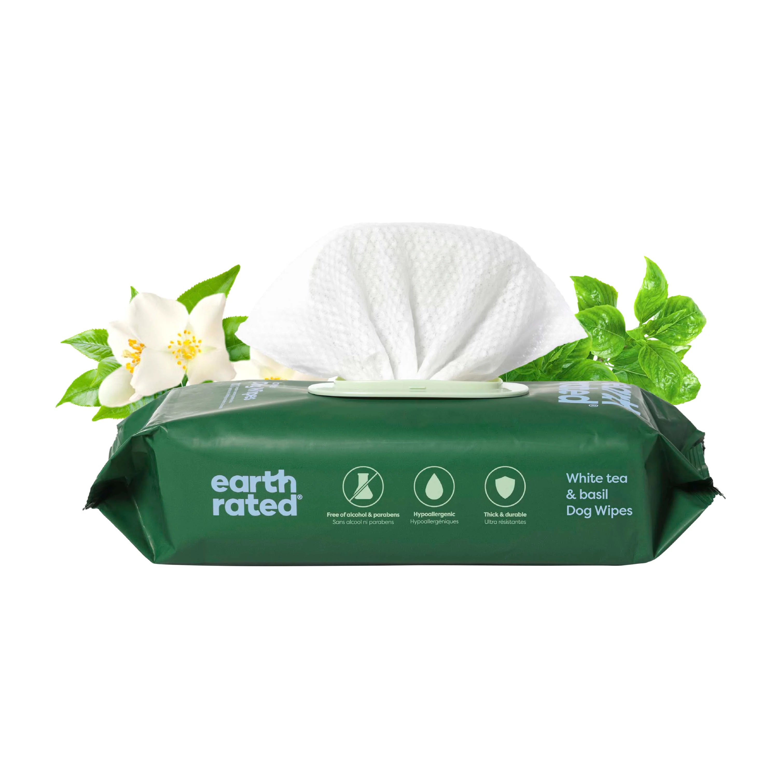 Lightweight Earth Rated Dog Grooming Wipes – Extra Thick White Tea Basil Scented Luxury