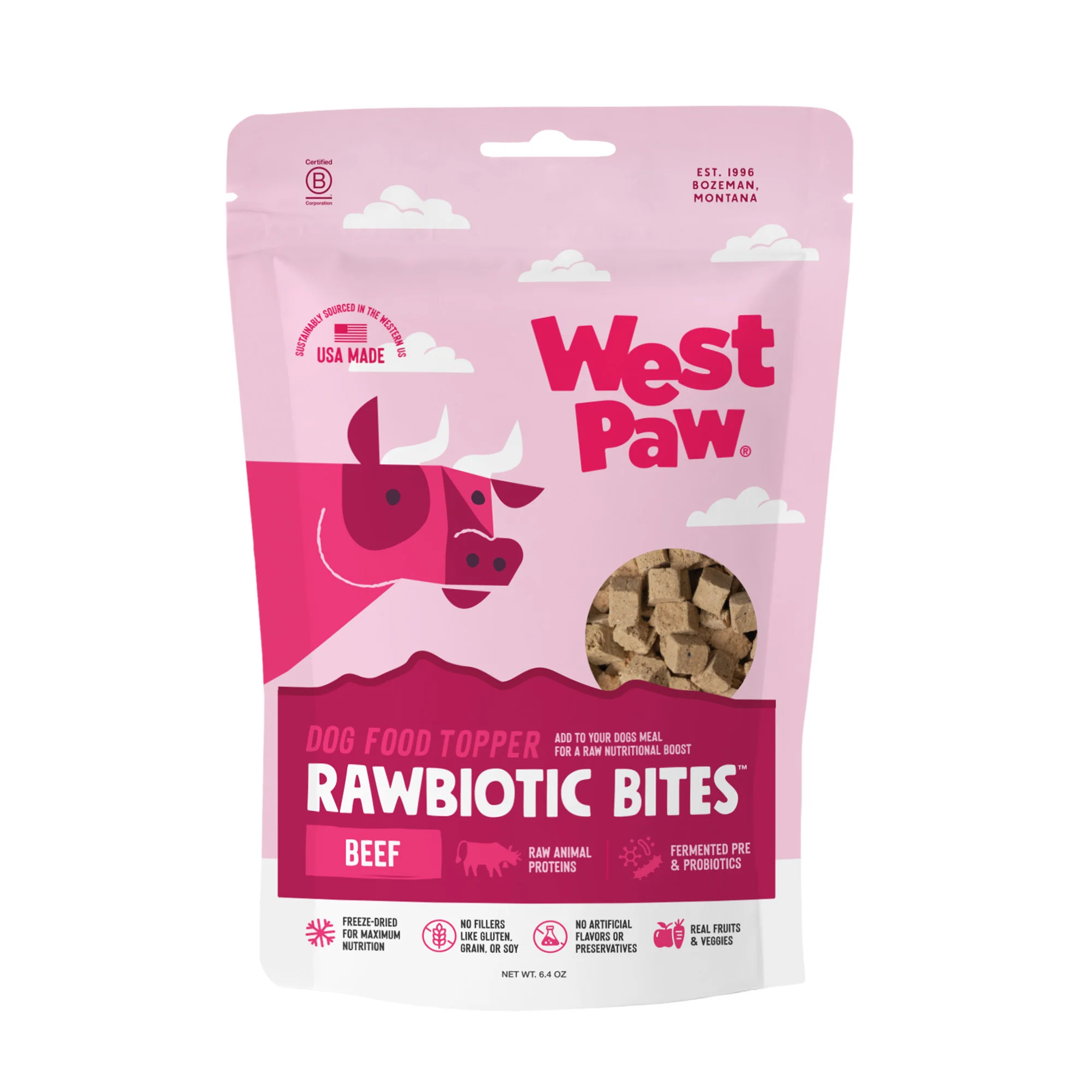 Natural West Paw Beef Rawbiotic Bites Dog Food Topper World-Class