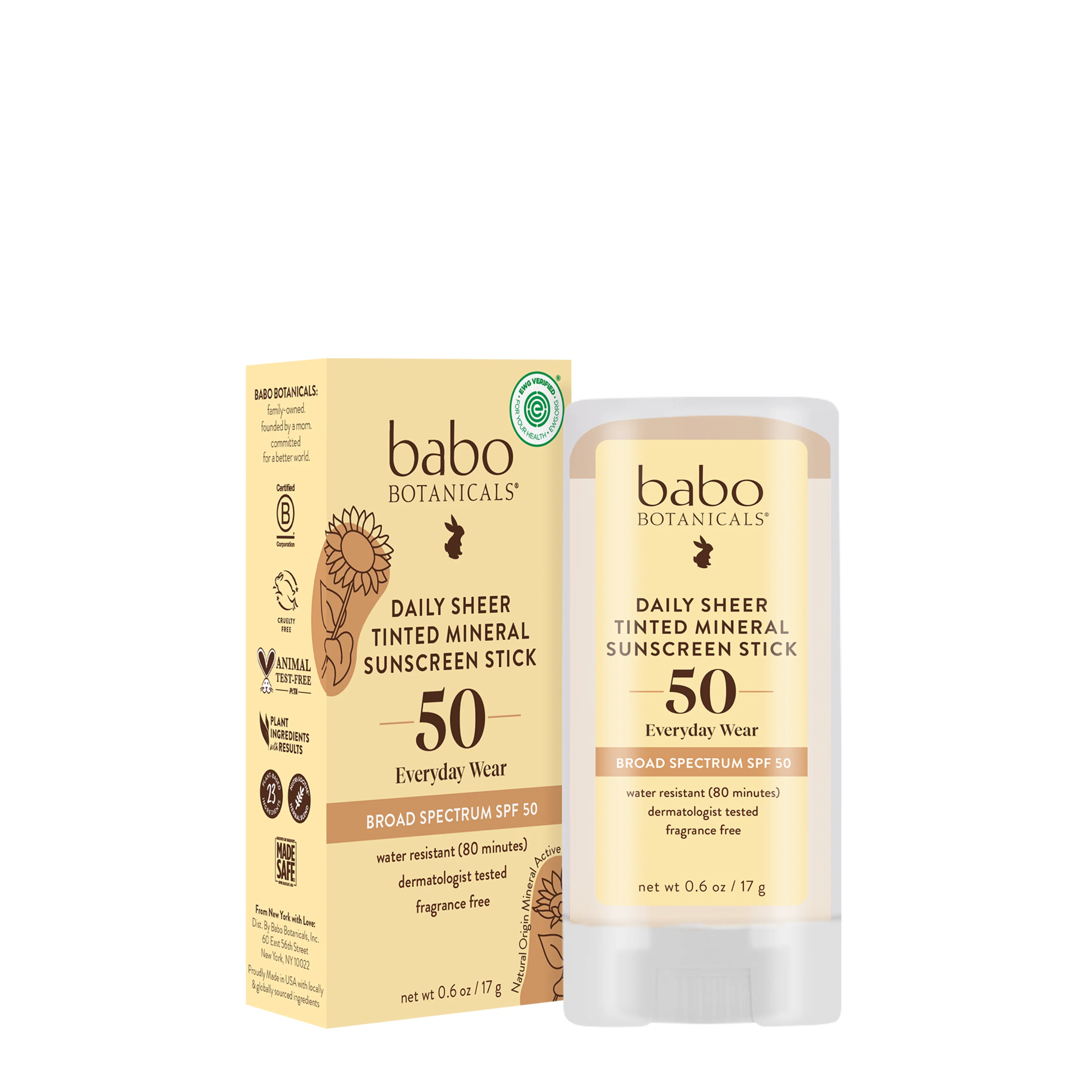 Luxury Babo Botanicals Daily Sheer Tinted Mineral Sunscreen Stick SPF50 Casual