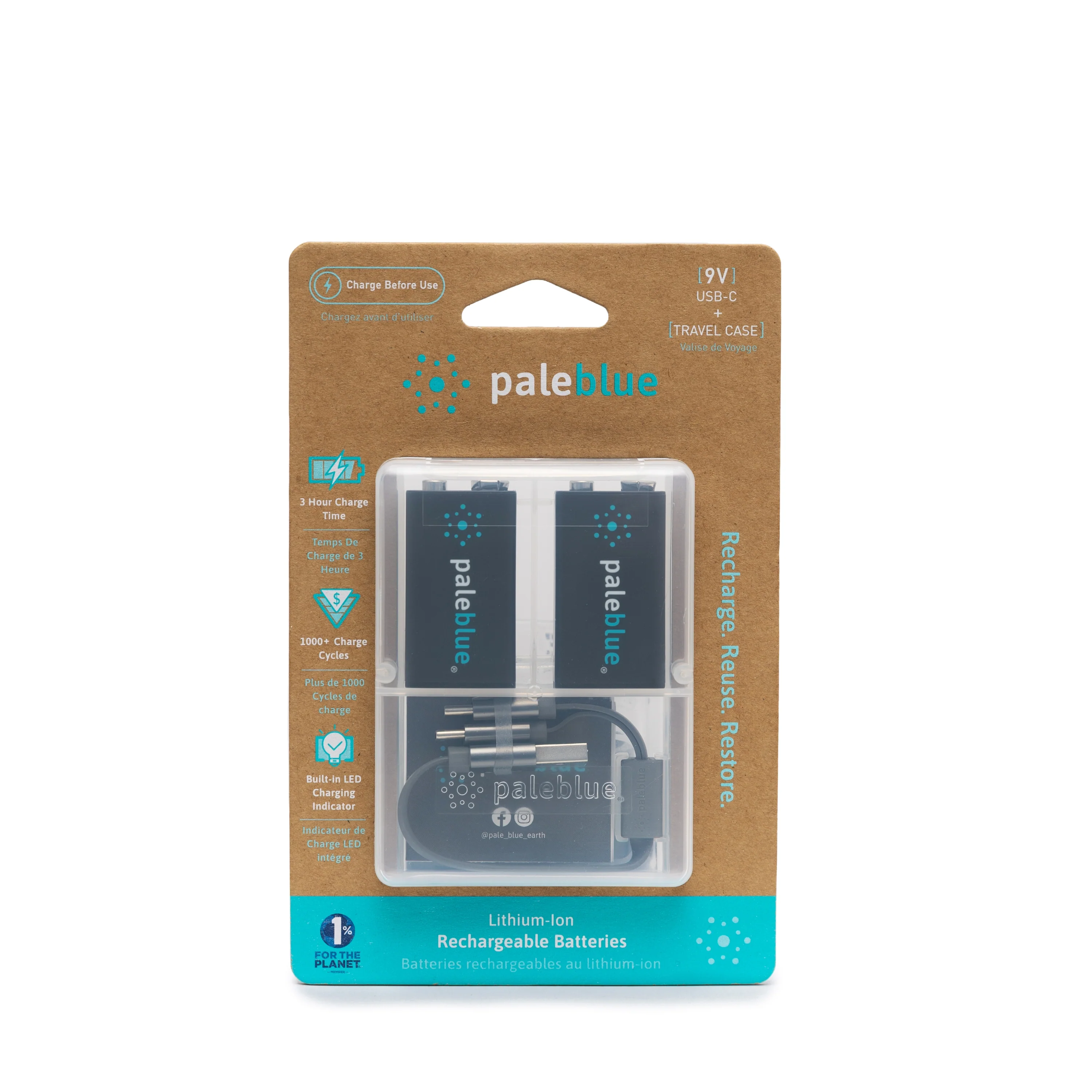 Functional Paleblue 9V USB-C Li-ion Rechargeable Batteries Authentic