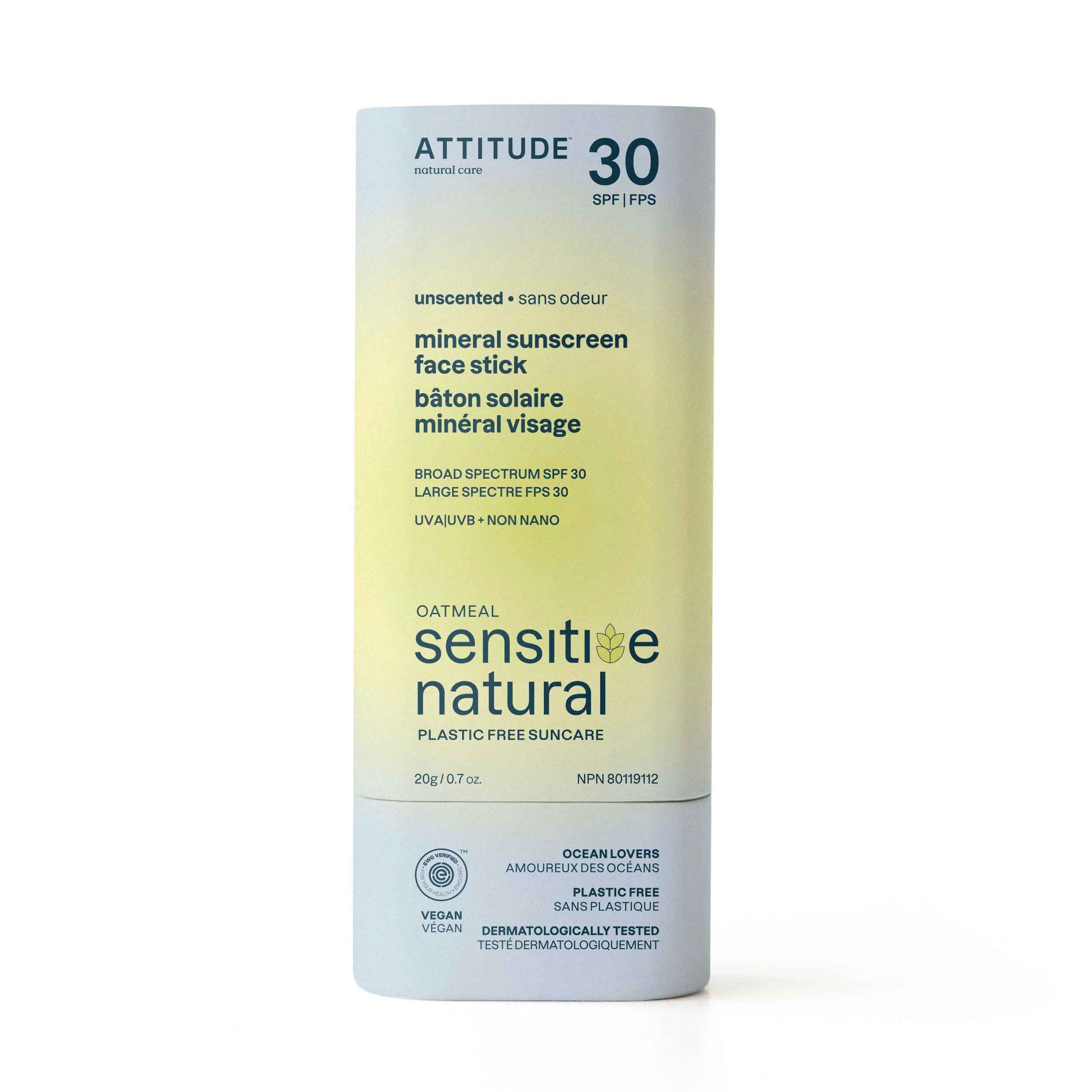 Organic ATTITUDE oatmeal sensitive natural Sunscreen Stick SPF30 Specialty