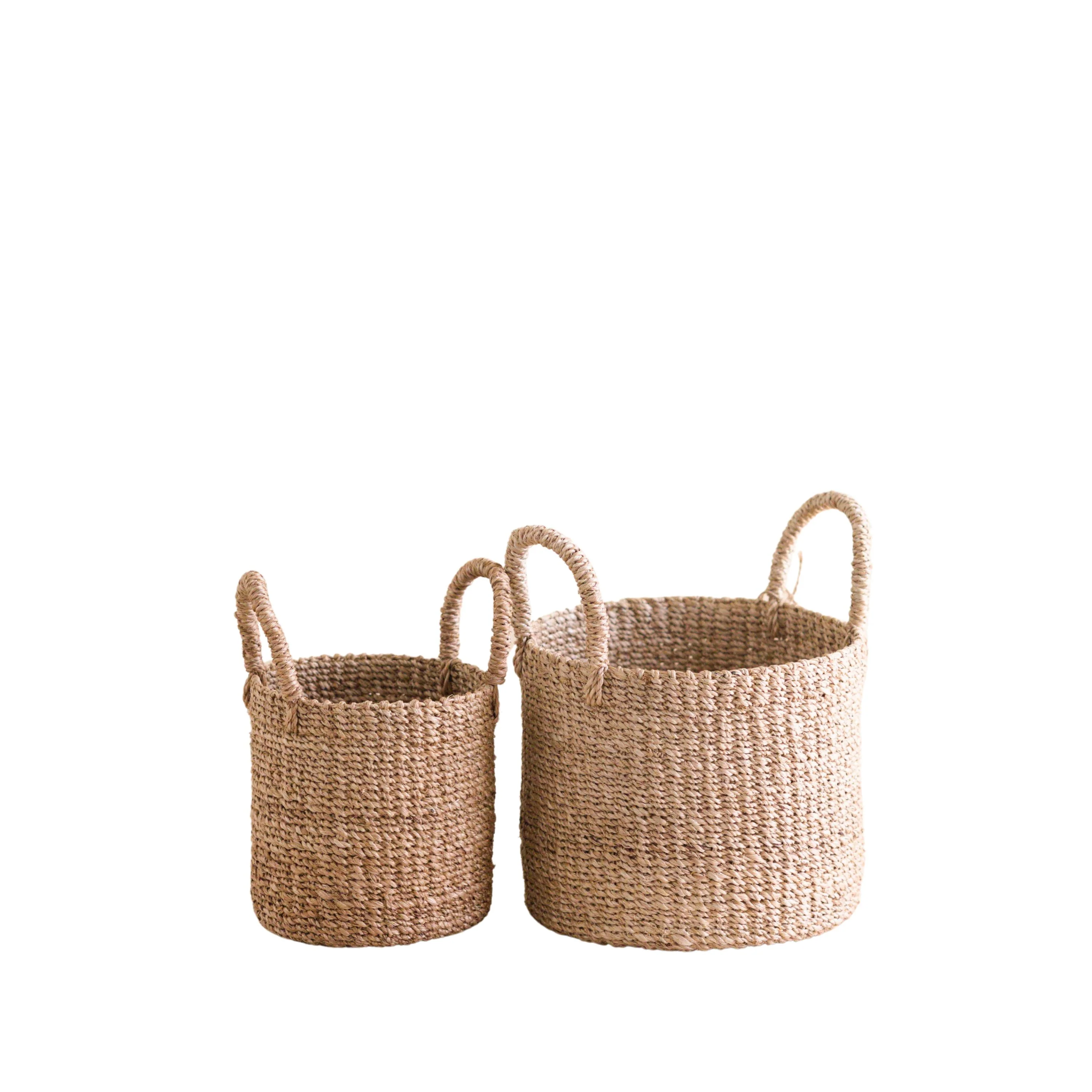 Specialty LIKHA Abaca Cylinder Tabletop Basket with Handles Set of 2 Next-Generation