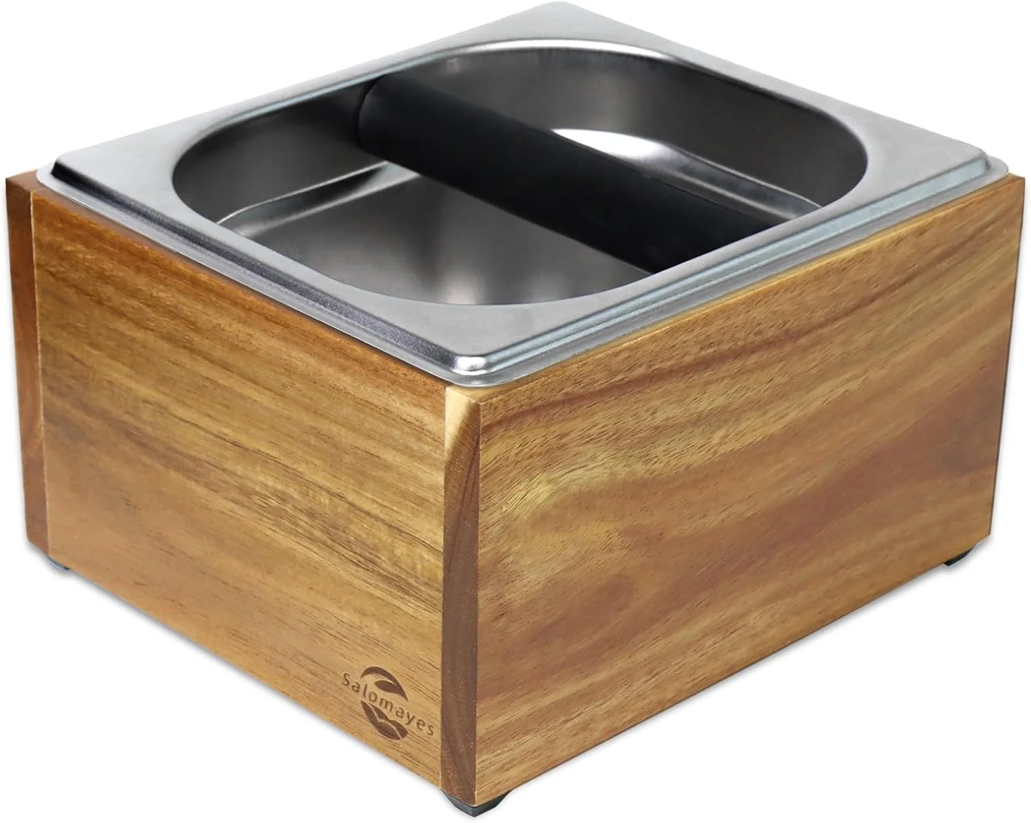 Elegant Acacia Wood Espresso Knock Box Large Capacity with Stainless Steel Interior Silicone Knock Bar Anti-Slip Base Fashionable