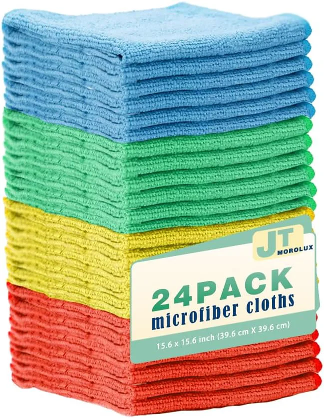 Lightweight 24 Pack 16'x16' Microfiber Household Cleaning Cloths - Multi-Purpose Machine Washable Absorbent Towels for Kitchen Car High-End