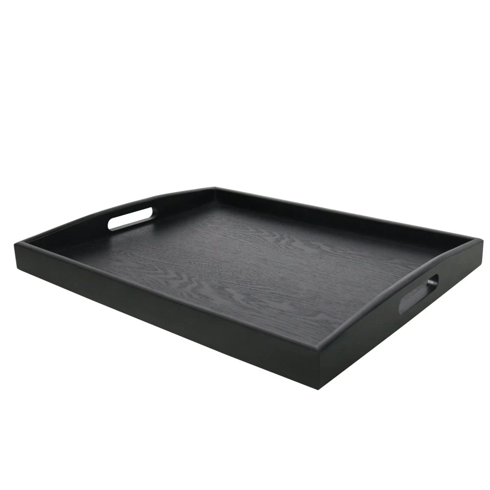 High-Grade Dillman Serving Tray Large Black Wood Rectangle Food Tray Butler Tray Breakfast Tray with Handles Large Reliable