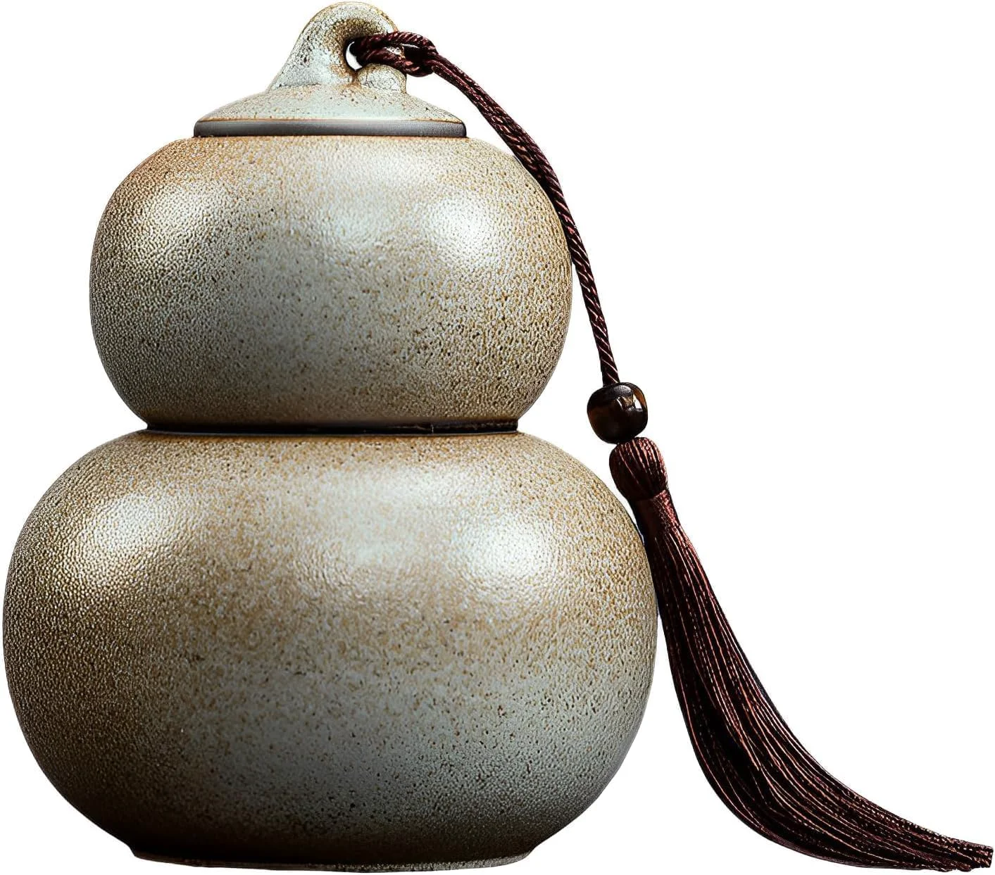 Smart Ceramic Airtight Canister 22 Oz 660ml Gourd Shap 2 Layers Loose Tea Candy Food Storage Jar for Coffee Beans Herb Spices Nuts -Stone White Sustainable