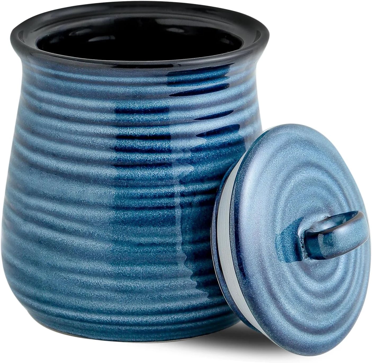 Superior Ceramic Kitchen Canister Large Food Storage Jar with Aritight Lid for Coffee Tea Sugar Flour Cookie Candy Ce Dog Treat 35 oz Coffee Canister for Kitchen Countertop Blue Safe