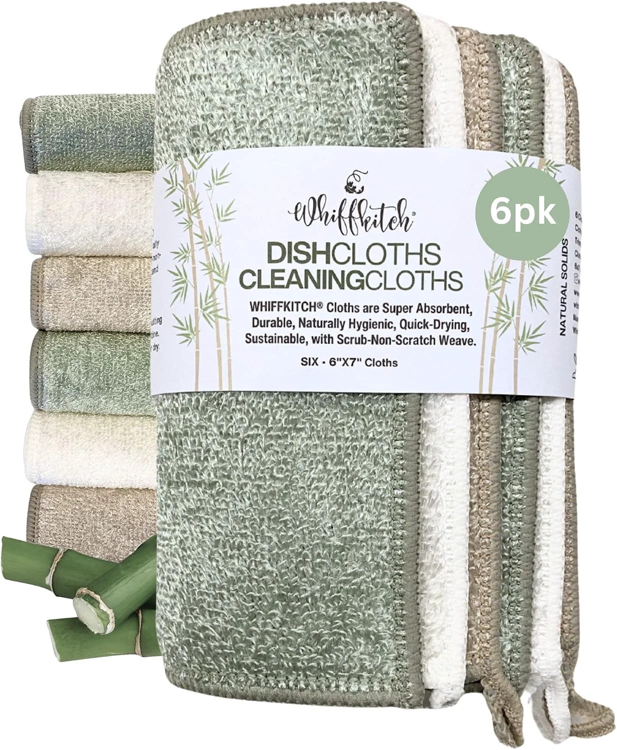 Reliable Dishcloths Kitchen Dishrag Cleaning Scrub Reusable 6pk 6x7in Bamboo-Rayon Absorbent Scrub-Non-Scratch Washable Durable Fast-Drying Multi-Surface Hand-Sized Household Cleaning Modern