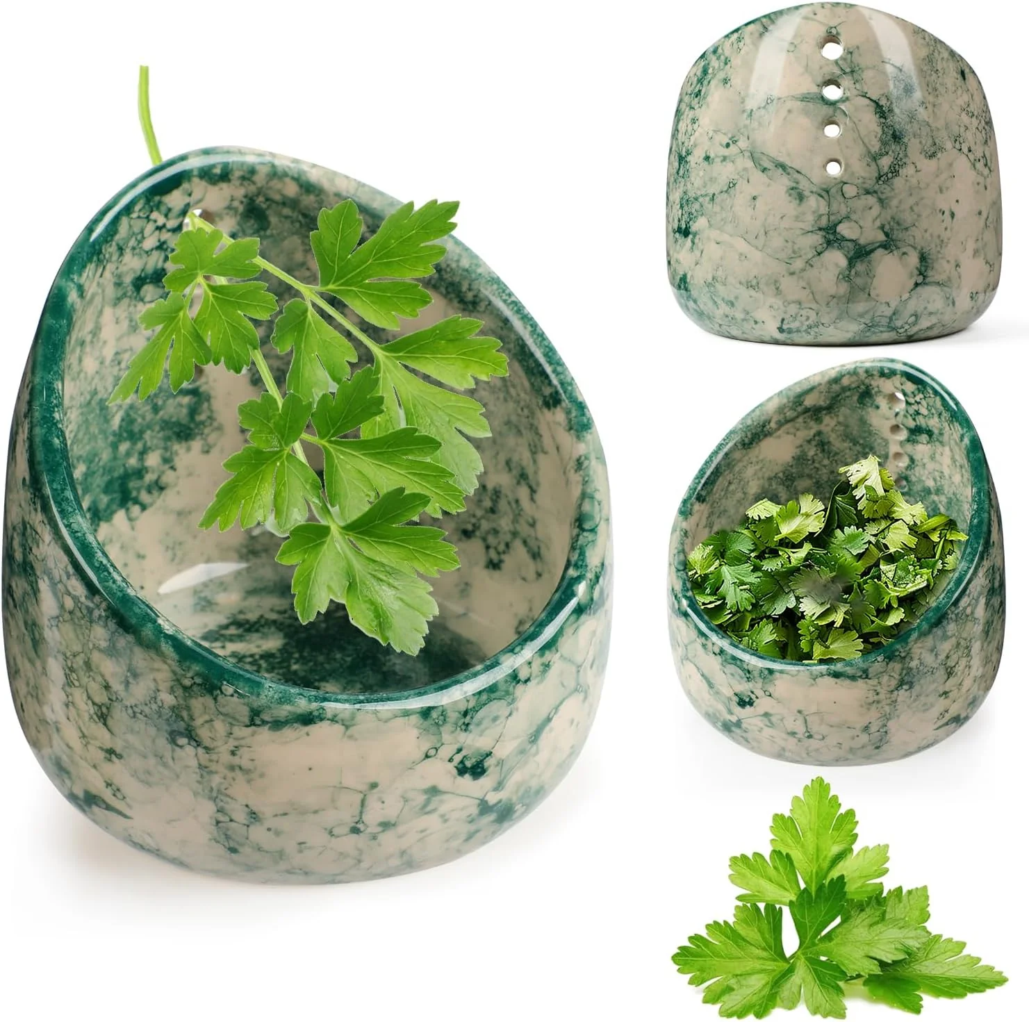 Next-Generation Pottery Herb Stripper Bowl Handmade Ceramic Herb Peeling Bowl for Separating Leaves and Stems Green Easy-to-Use