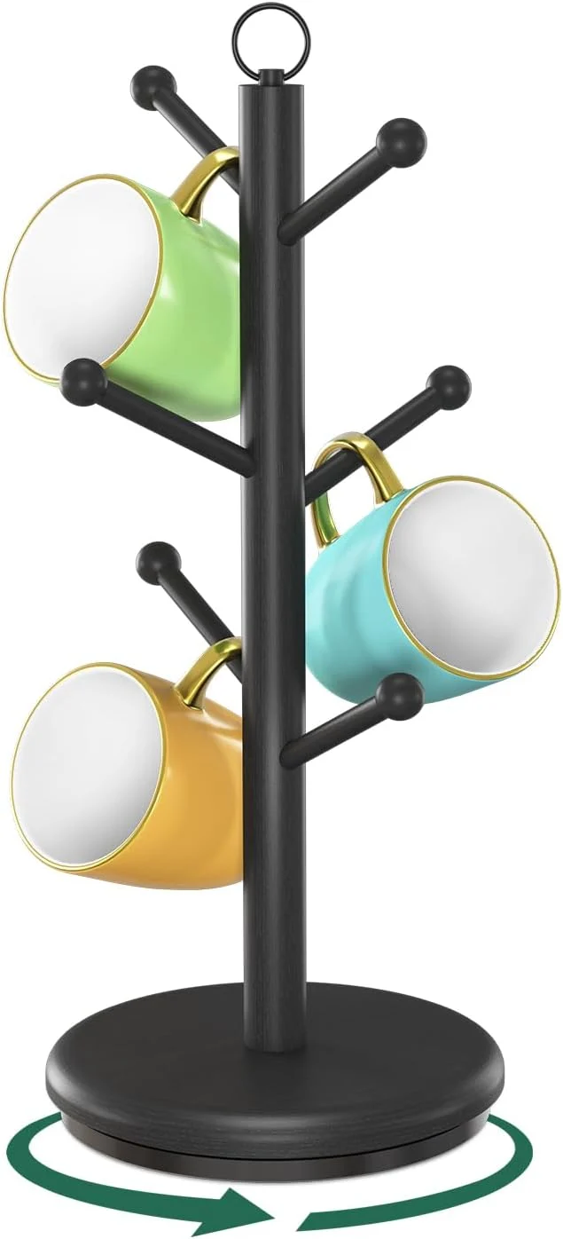 Reusable EsLuker.ly Mug Holder Tree Bamboo 360° Rotating Coffee Cup Display Rack with 6 Hooks for Home Kitchen Counter Clean