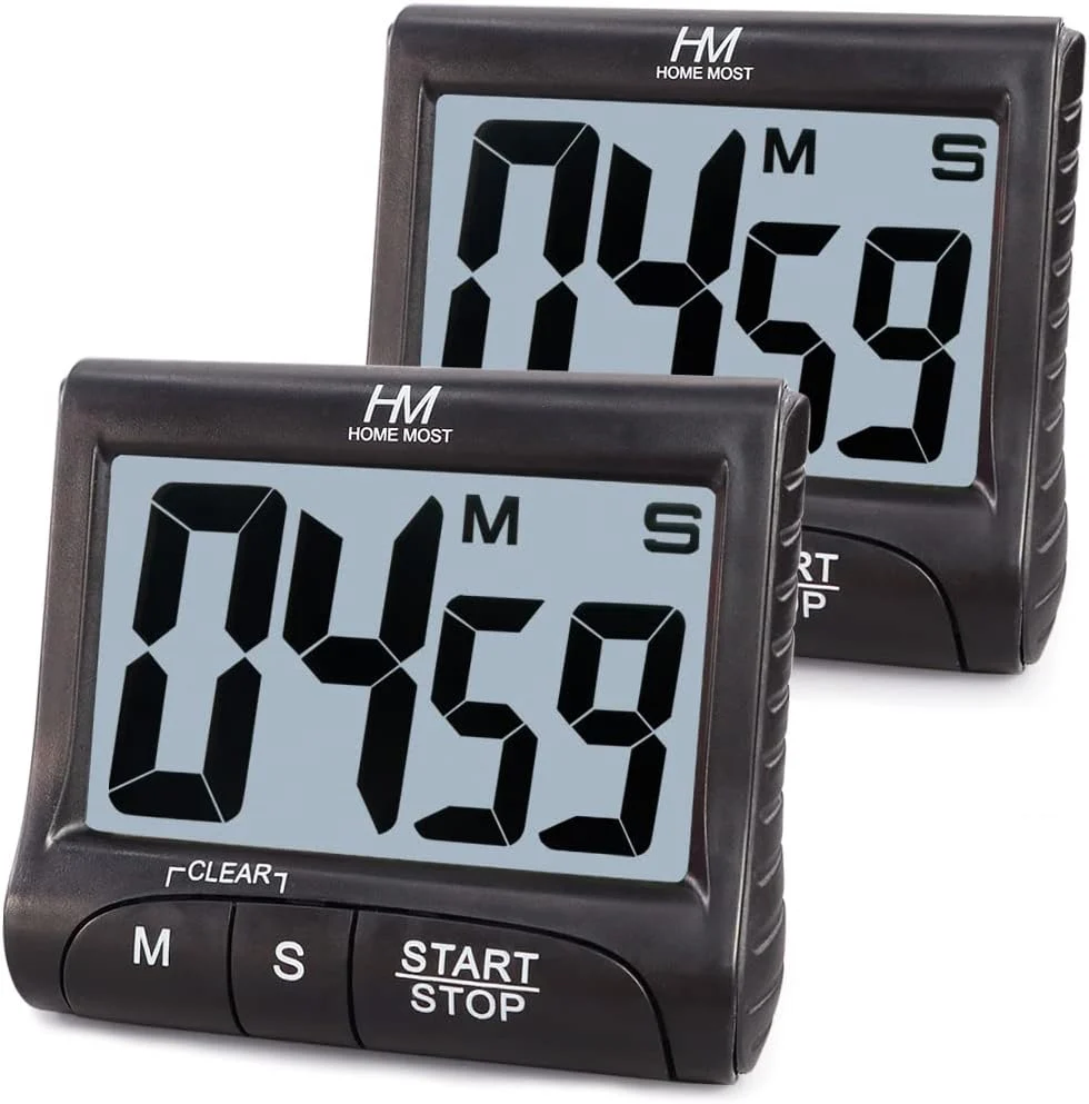 Original 2-Pack Large Display Kitchen Timer - 3 Digital Timer Magnetic Back Loud Alarm - Black Cooking Timers for Kitchen Teachers Students Games Meetings Effective