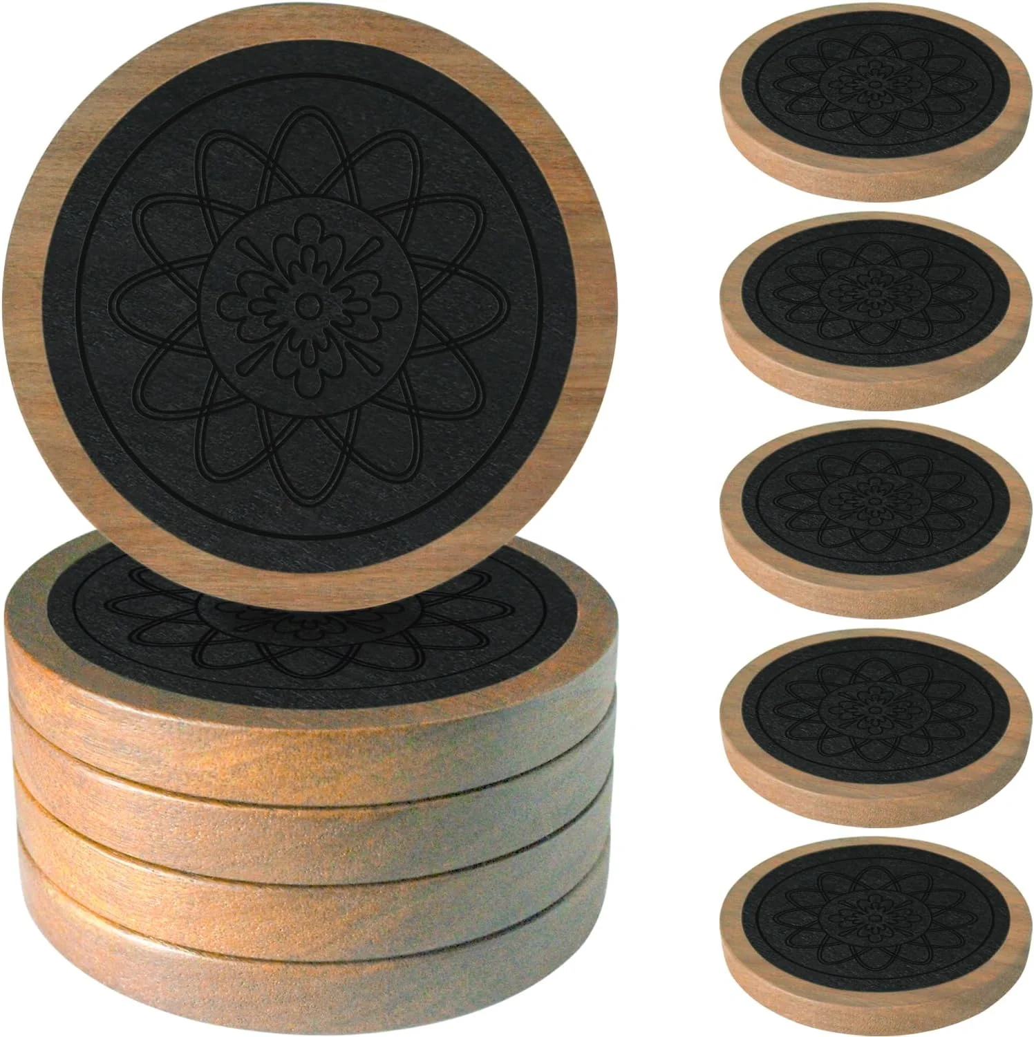 First-Class Wood Coasters for Drinks Minacun Absorbent Coaster Sets of 5 Drinks Coasters for Coffee Tabletop Protection Non-Slip Non-Stick Suitable for Kinds of Cups Wooden Table Drink 4.3 Inches Black Quality