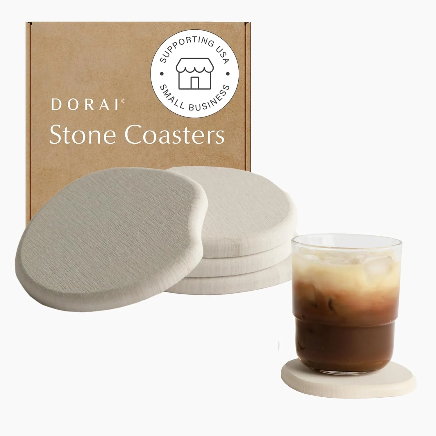 Contemporary Dorai Home Stone Coaster Set – 4 Absorbent Diatomite Coasters for Instant Drying Modern Design Sandstone Green