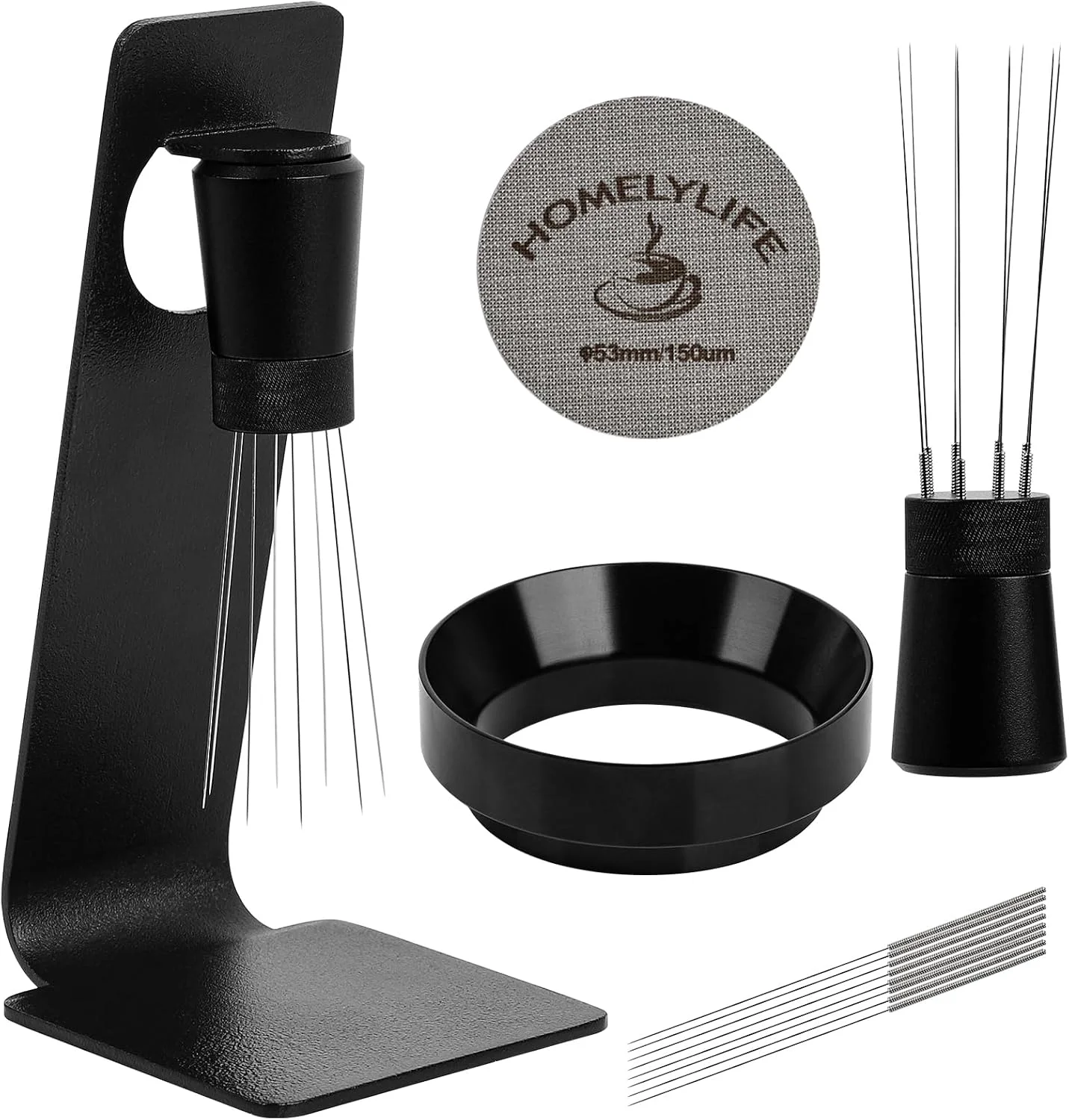 High-Quality WDT Tools Espresso Puck Screen 53mm Espresso Accessories Kit - 150μm Puck Screen Set 0.25mm 316 Stainless Steel 8 Needles Coffee Distribution Stirrer Portafilter Dosing Ring for Barista Black 150μm Puck Screen Set 0.25mm 316 Stainless Steel 8 Needles Consistent