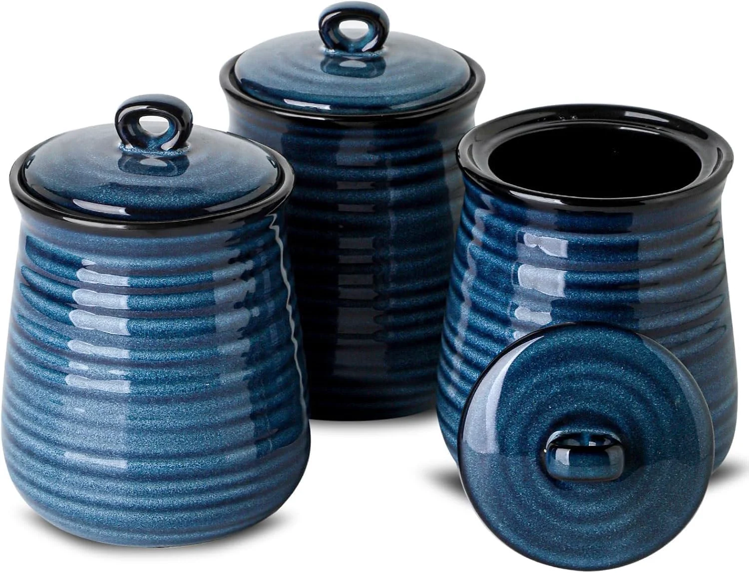 Healthy Ceramic Food Storage Jars 25 Oz Porcelain Kitchen Canisters with Airtight Lids Set of 3 Flour Containers for Countertop Excellent