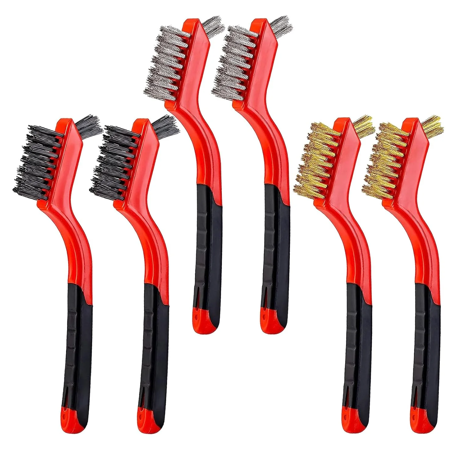 High-Quality YiwerDer 6Pcs Mini Wire Brush Set Stainless Steel Brass Nylon Bristles Wire Brushes Curved Handle Soft Grip for Rust Dirt amp Paint Scrubbing with Deep Cleaning – 7 Inches Red Elegant