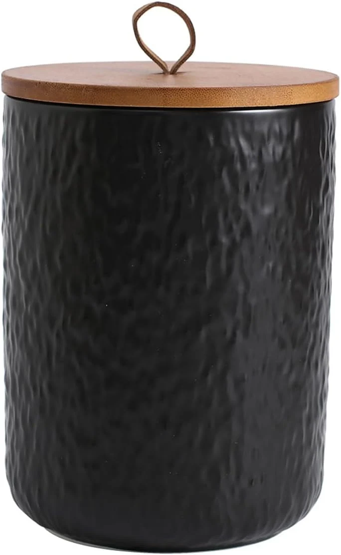 Reliable Black White Ceramic Coffee Canister Tea Canister with Seal Wood Lid Airtight Coffee Storage Container for Coffee Bean Ground Coffee Sugar Cookie Candy jar Black 800ml Carefully Designed