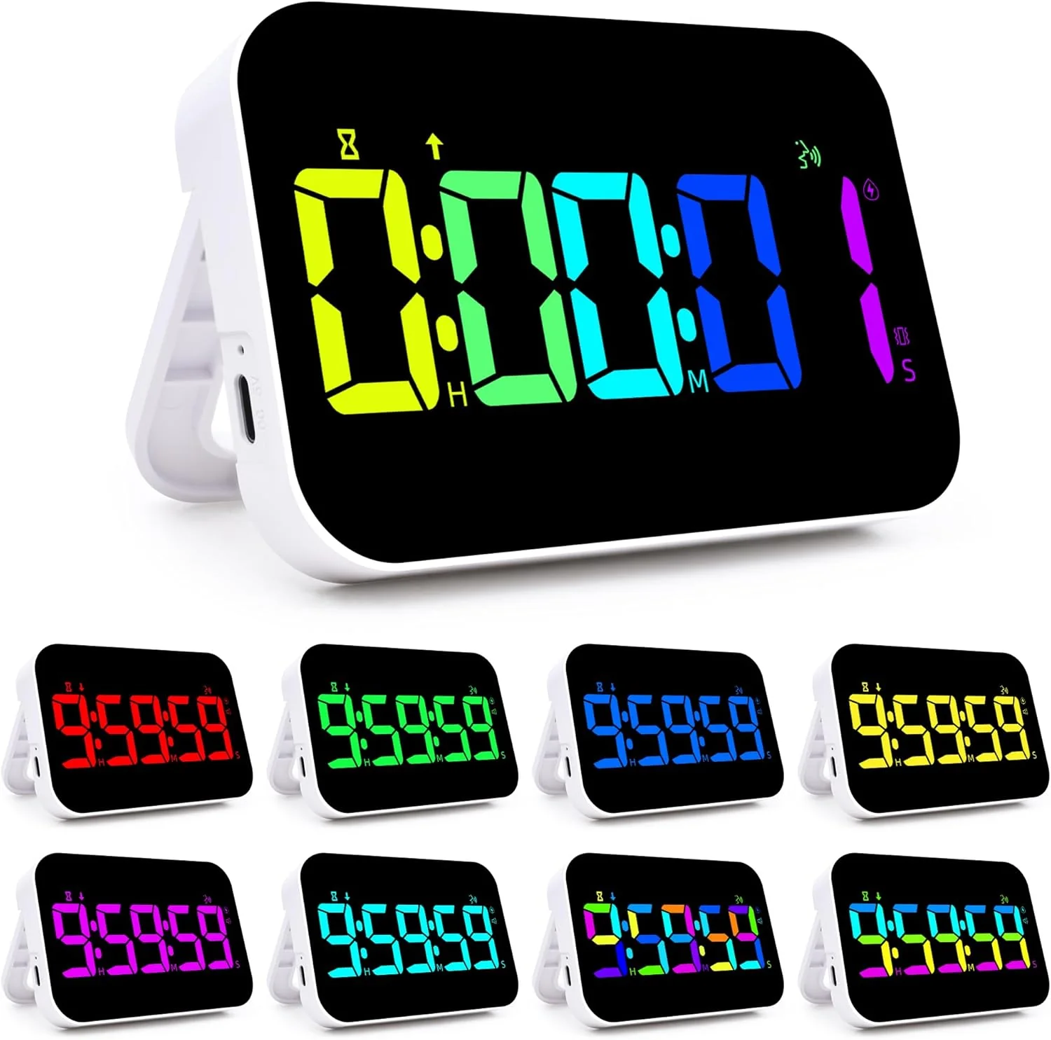 Soft Kitchen Timer（1.5 Number）with Voice Reminder 10 RGB Color Changing Digital Magnetic Timer Countdown Up Rechargeabilit Brightness Display Safe