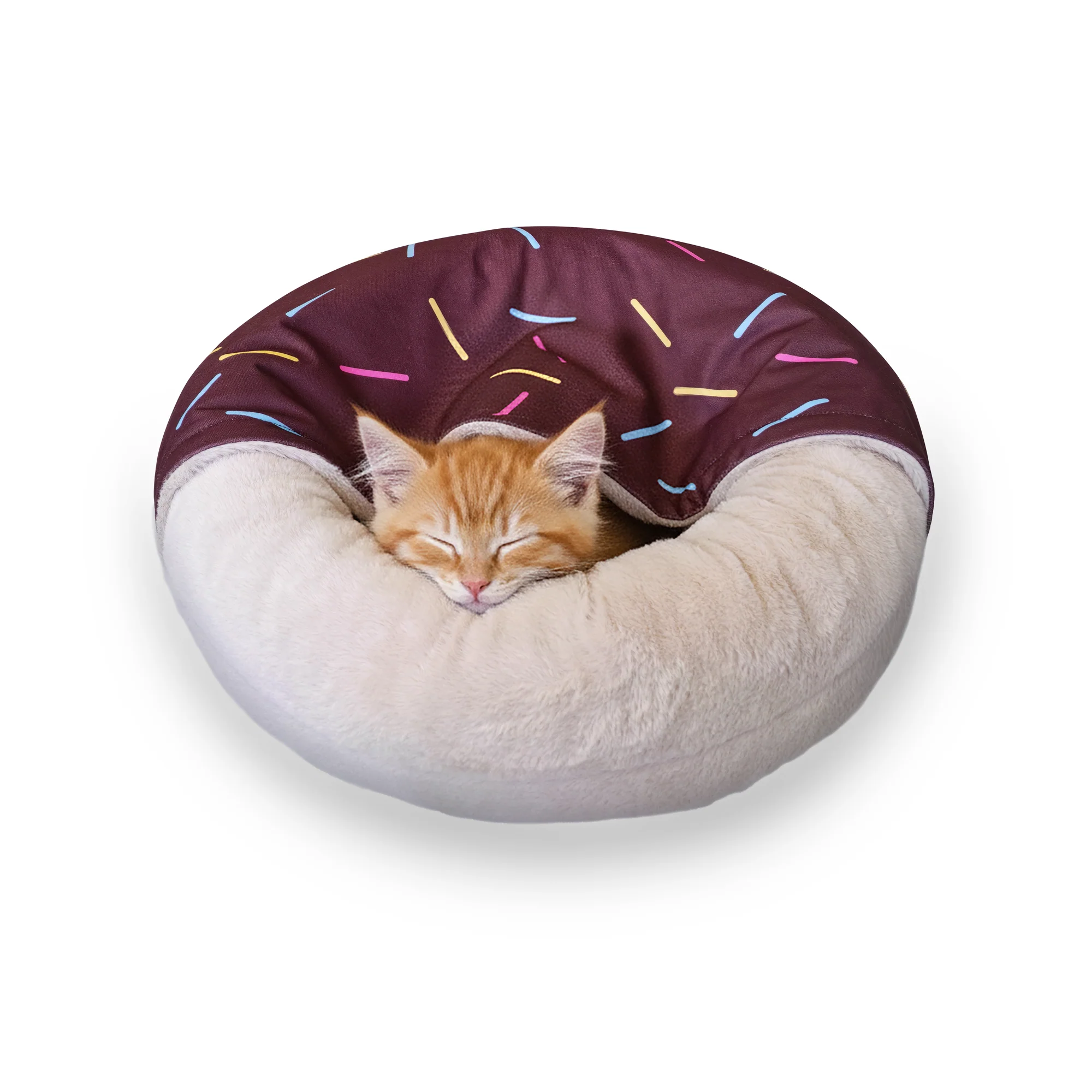 Secure PawsPik® Orthopedic Memory Foam Donut-Themed Plush Bolster Cat Dog Bed Removable Cover Medium Modern