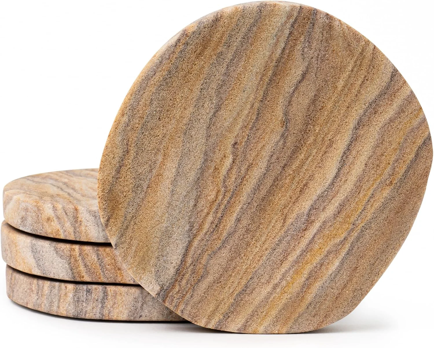 Top-Quality Cork amp Mill Absorbent Sandstone Coasters for Drinks Set of 4 Water Absorbing Natural Stone 4 Inch Round with Irregular Edge I for Coffee Table Outdoor Bedroom Nightstand Secure
