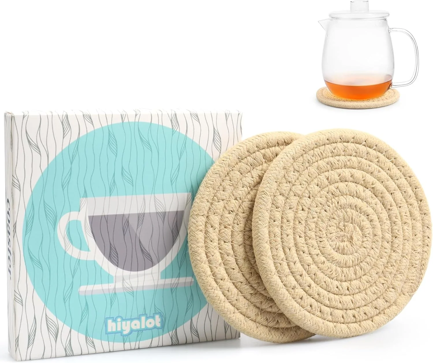 High-Performance 4.8 Khaki Cotton Coasters for Drinks Set of 2 – Absorbent Woven Drink Pads for Coffee Tea Boho Minimalist Cup Mats for Desk Nightstand Table Traditional