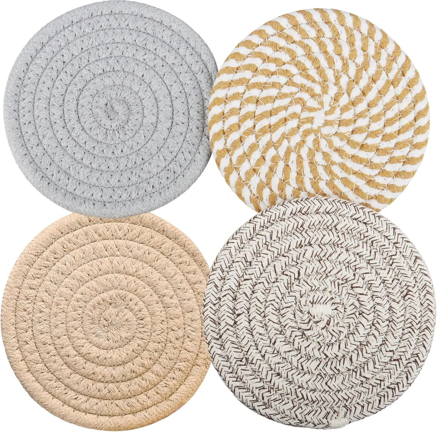 Premium 4.8 Inch Woven Drink Coasters Set of 4 Thick Absorbent Coasters Boho Cotton Neutral Fabric Coaster for Desk Table Office Decor Posavasos for Coffee Cups with Gift Box Multicolored 4Pack - Premium Material