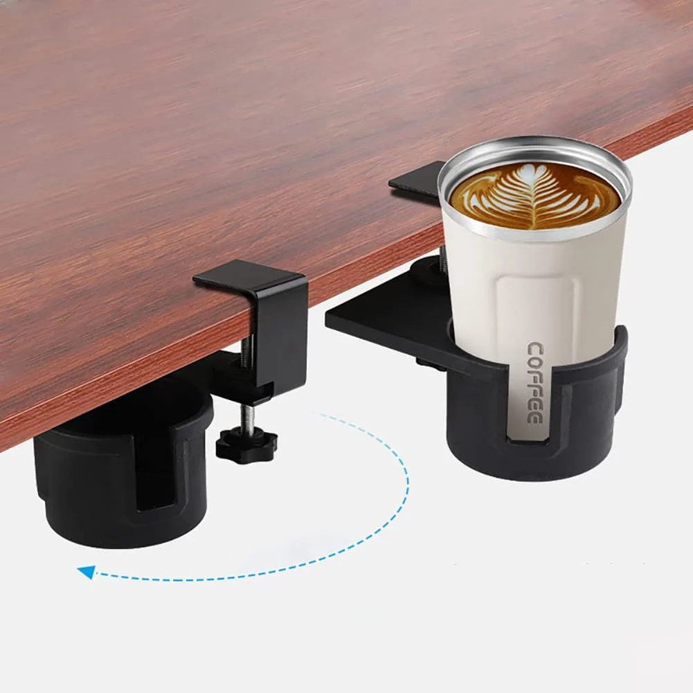 Modern Desk Cup Holder 180° Rotating Under Table Cup Holder Anti-Spill Water Bottle Stand Coffee Mug Storage for Home Office and School Minimalist