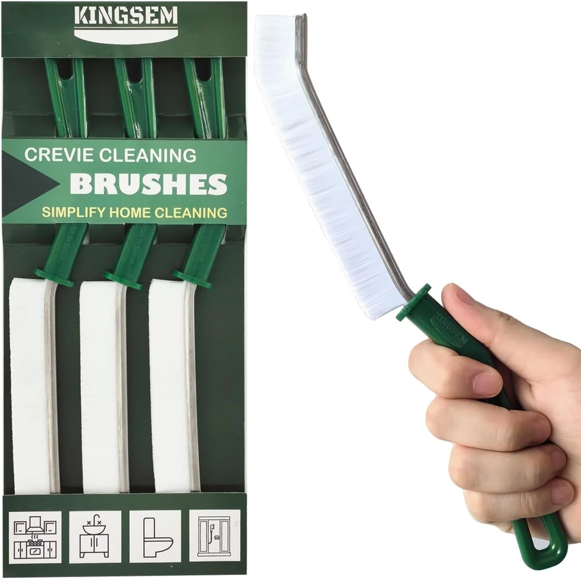 Green New Crevice Cleaning Brush Hard-Bristled Washing Brush Corner Edge Cleaning Brush Multifunctional Gap Brushes for Kitchen countertop Surfaces Windows Groove Tiles amp Faucets - 3PCS Solid