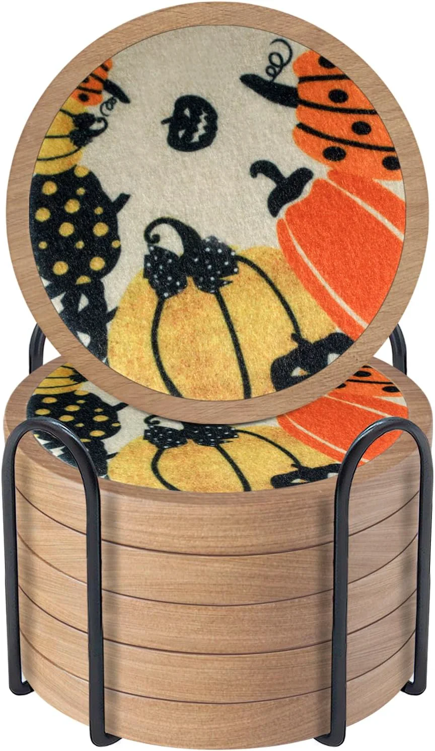 Superior Fall Coaster Set of 6 Cewiru Halloween Coasters for Drinks Absorbent Cup Mats for Table Protection Unique Halloween Round Coasters for Coffee Table Kitchen Decor 4.3 Authentic